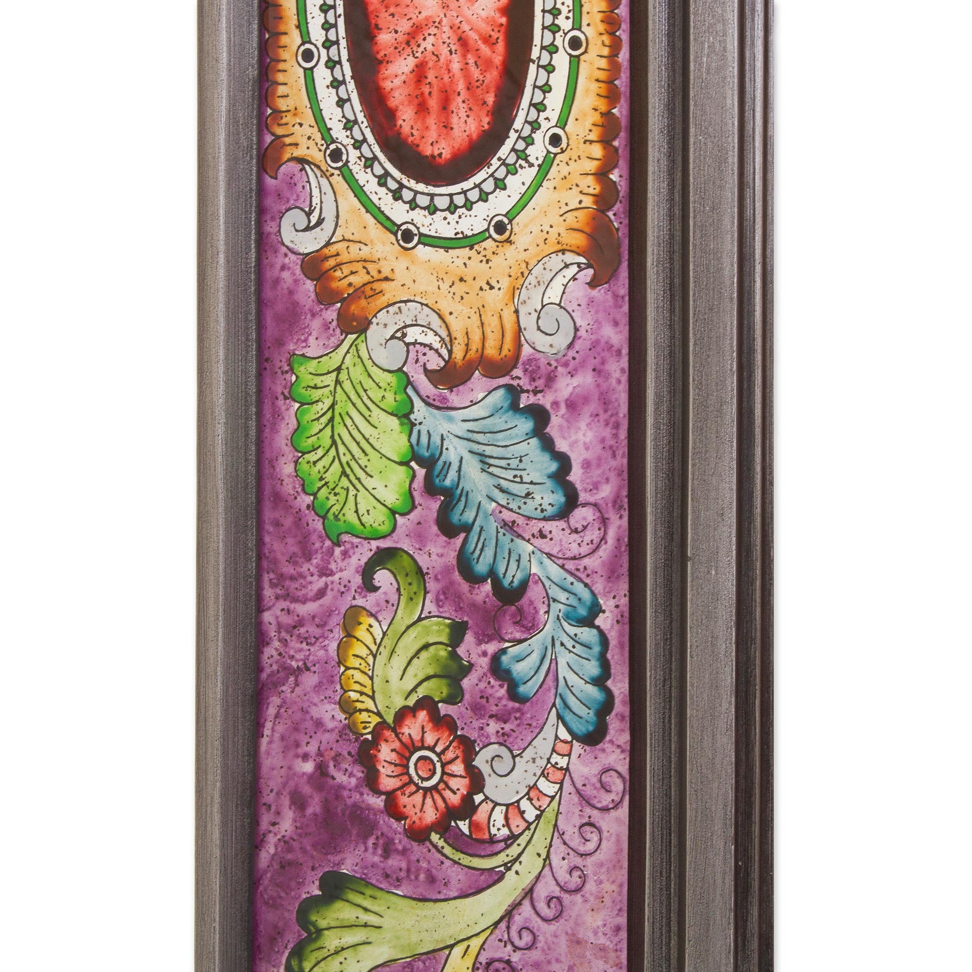 Premium Floral Medallions Reverse-Painted Glass Wall Mirror – Handcrafted in Peru