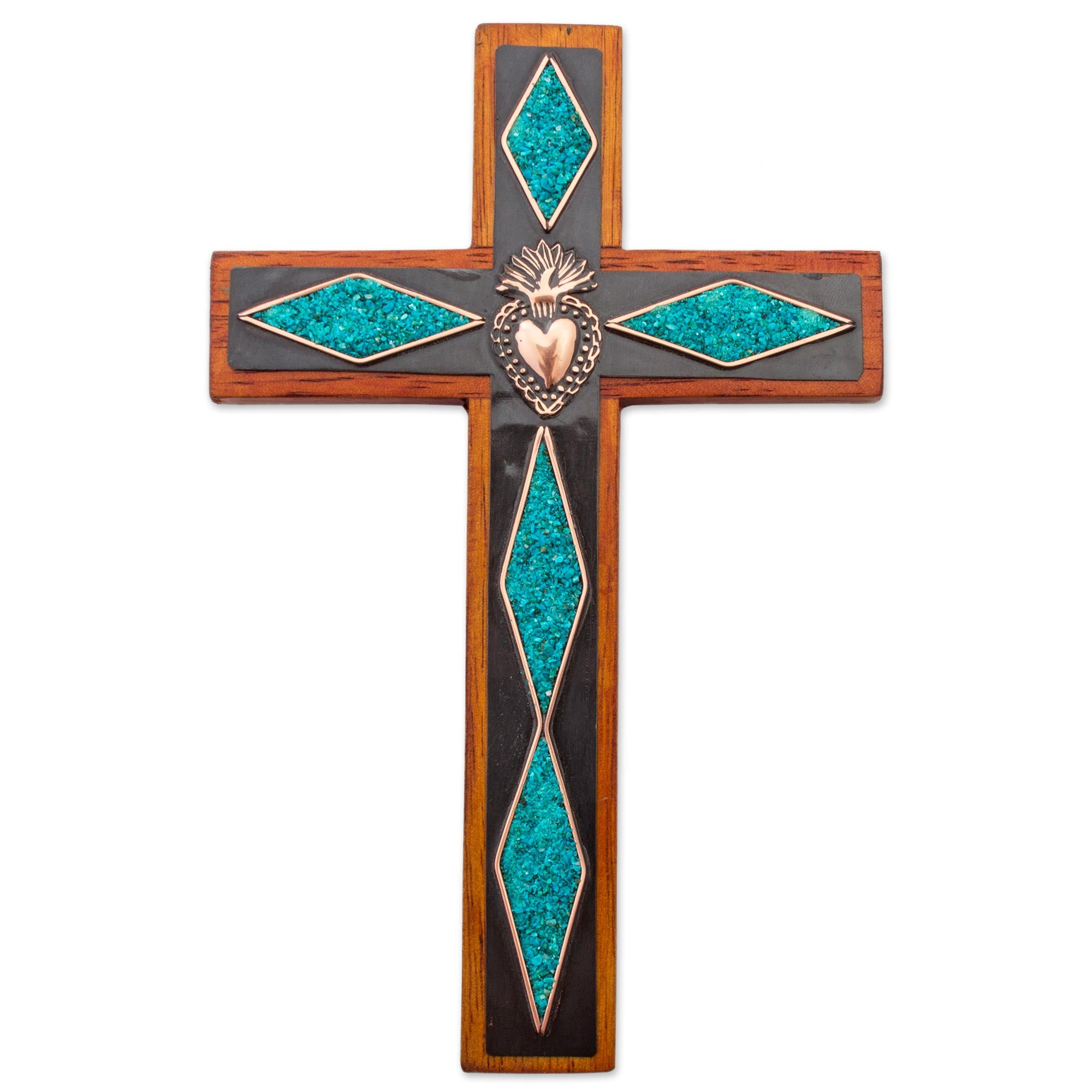 Premium Chrysocolla Wall Cross - Handcrafted Spiritual Decor