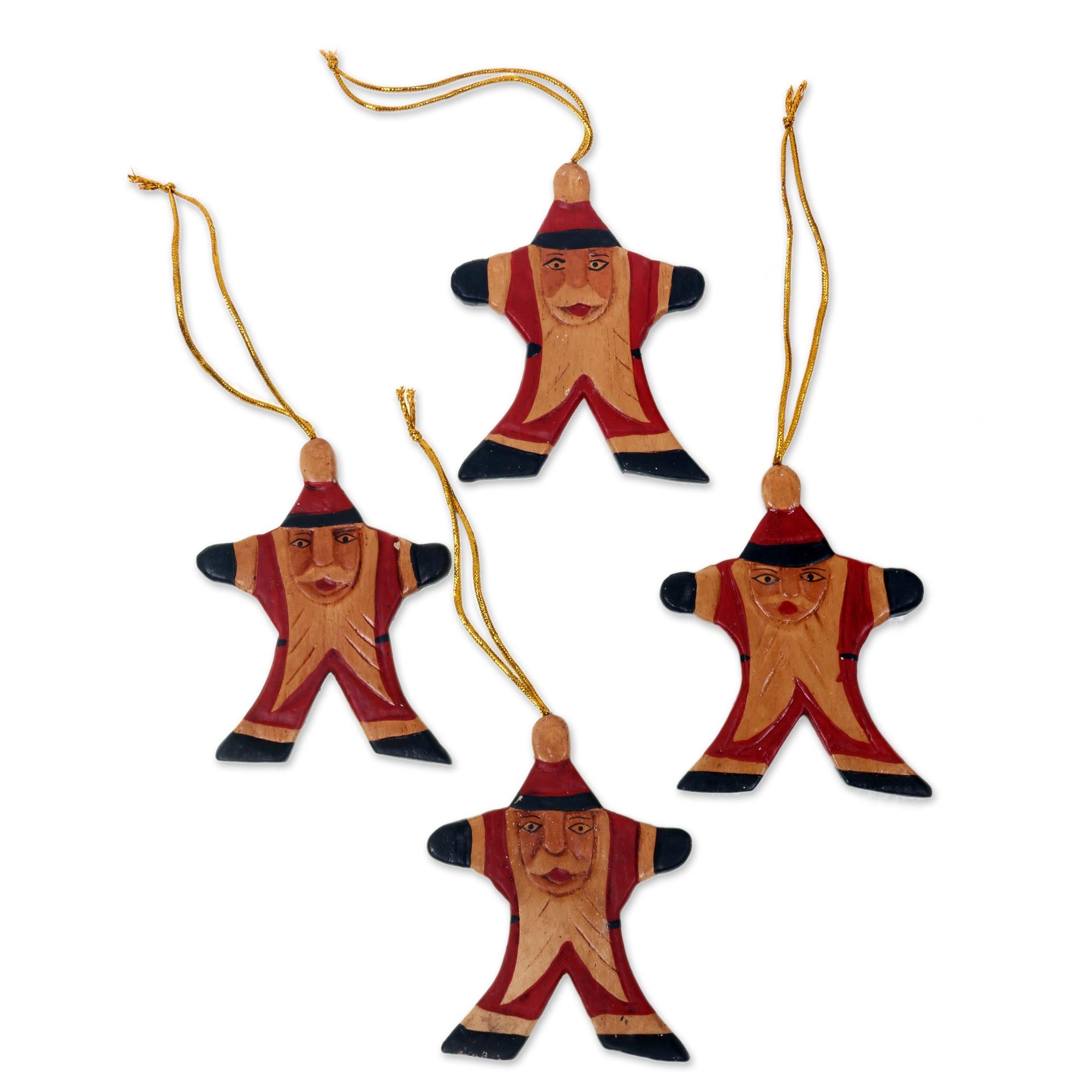 Premium Handcrafted Santa Claus Christmas Ornaments - Set of 4, Red Santa Collection