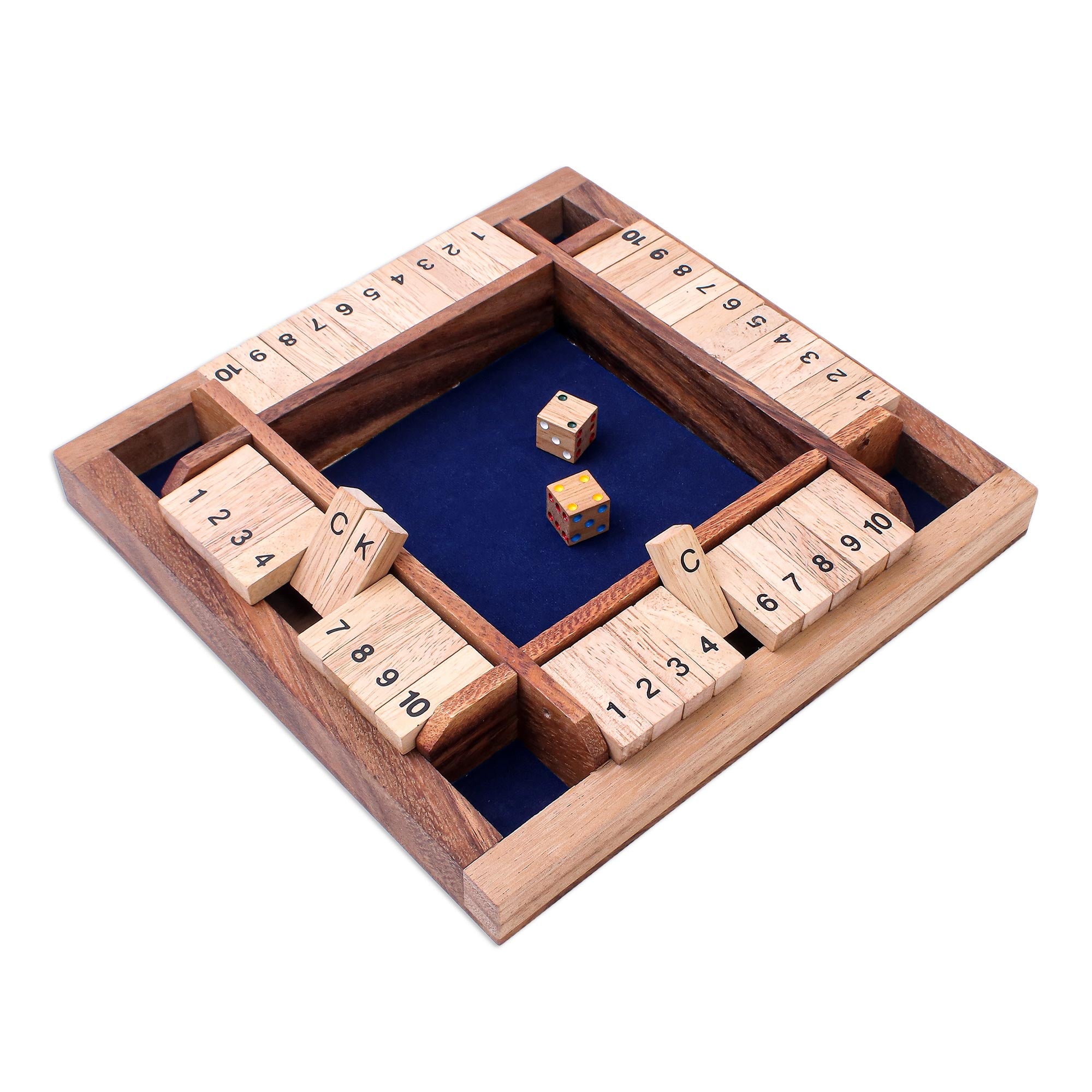 Premium Handcrafted Shut The Box Game - Rain Tree Wood, Made in Thailand