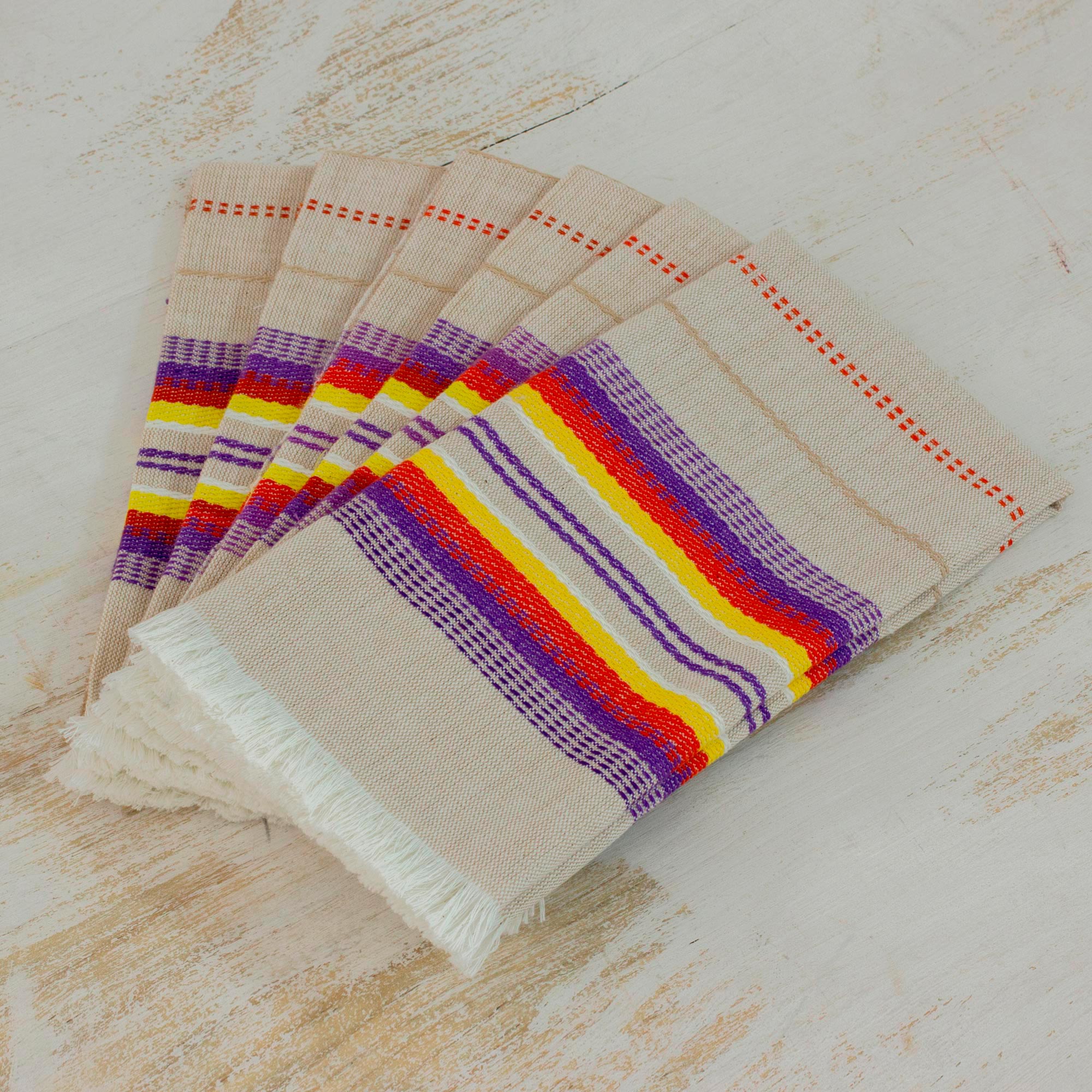 Premium Sunset Striped Cotton Napkins - Handwoven in Guatemala (Set of 6)
