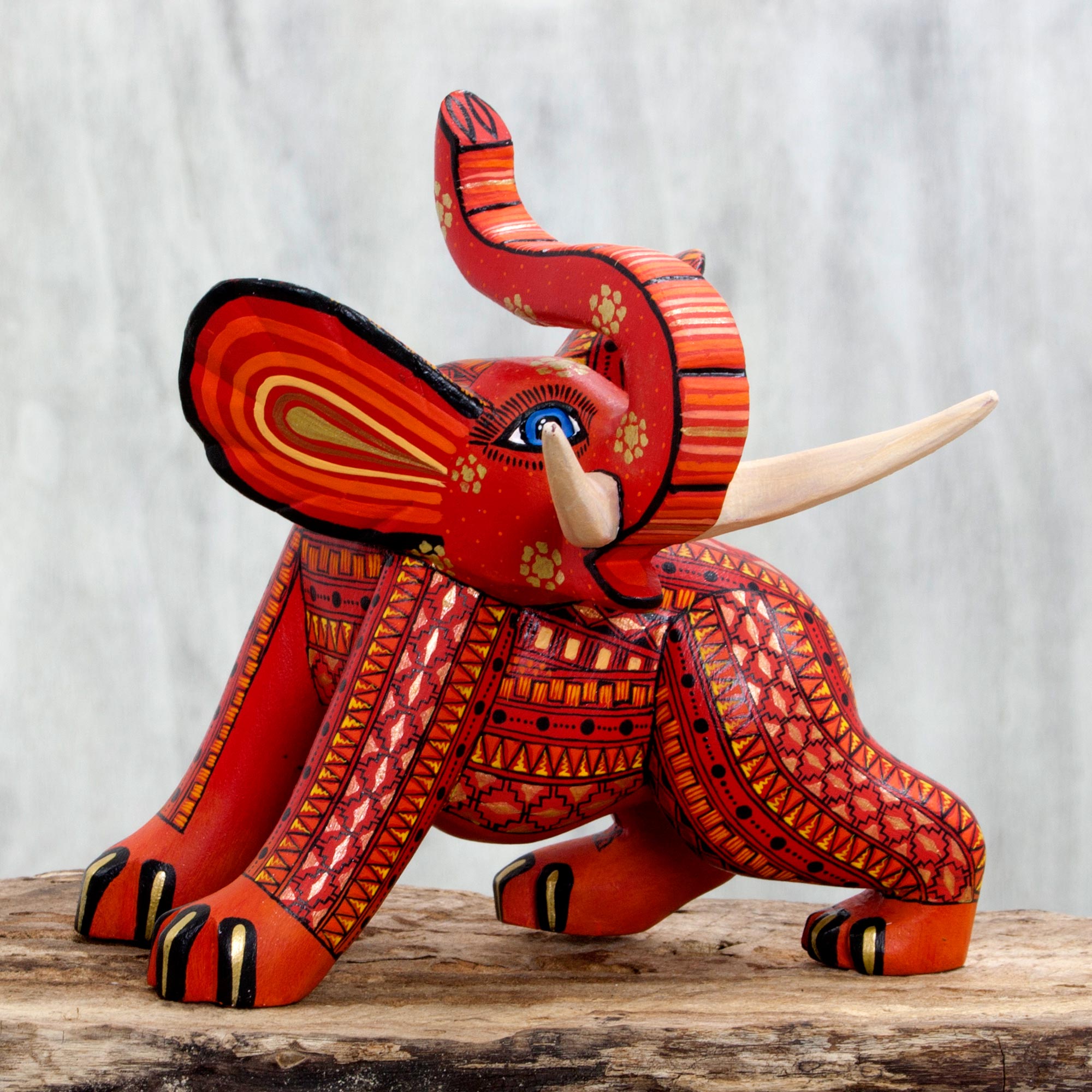 Premium Hand-Carved Orange Elephant Figurine – Mexican Artisan Craft
