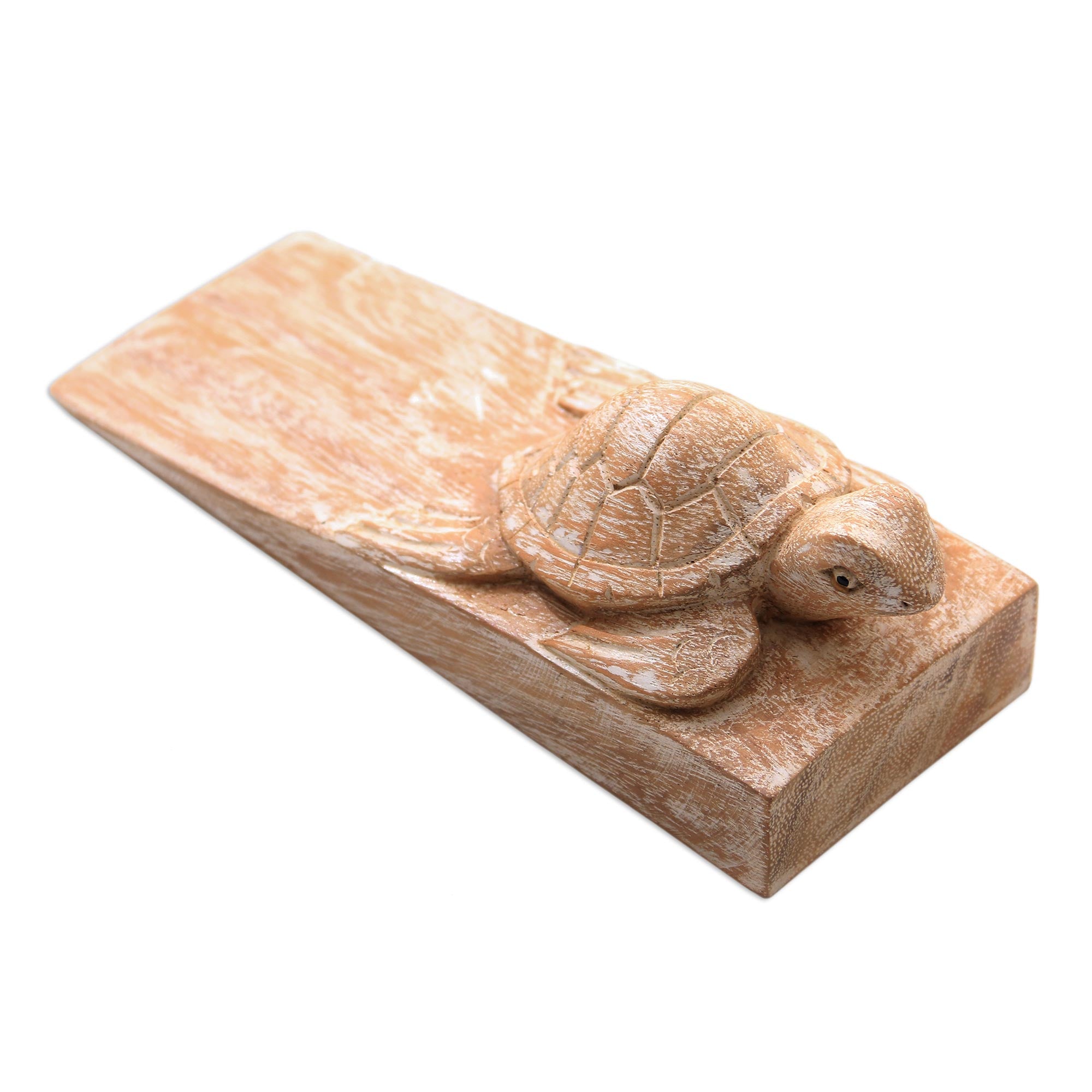Premium Hand-Carved Distressed Baby Turtle Suar Wood Door Stopper from Bali – Ultimate Home Decor