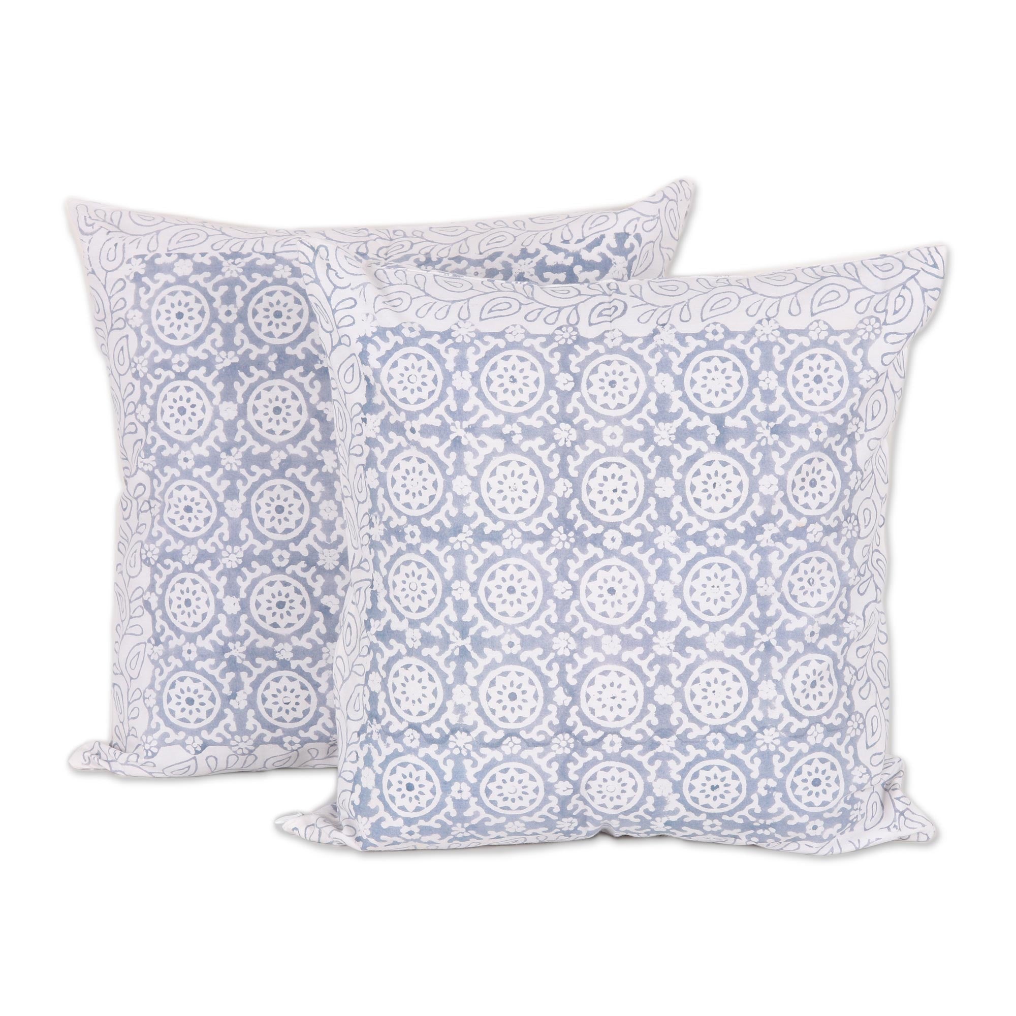 Premium Slate Jali Floral Cotton Cushion Covers (16 in. Pair) - Ultimate Comfort & Style