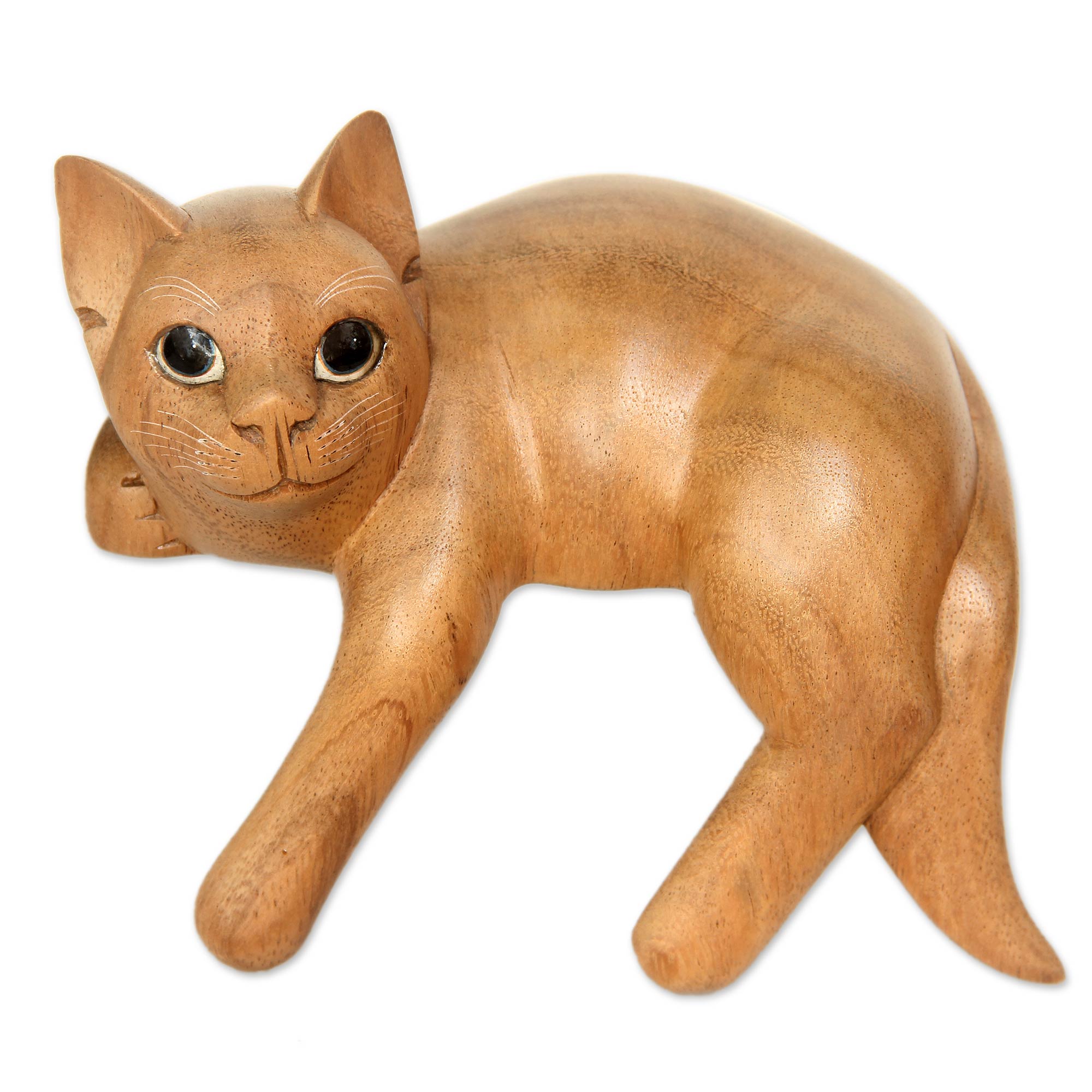 Premium Handcrafted Ginger Cat Sculpture - Signed Balinese Art Piece