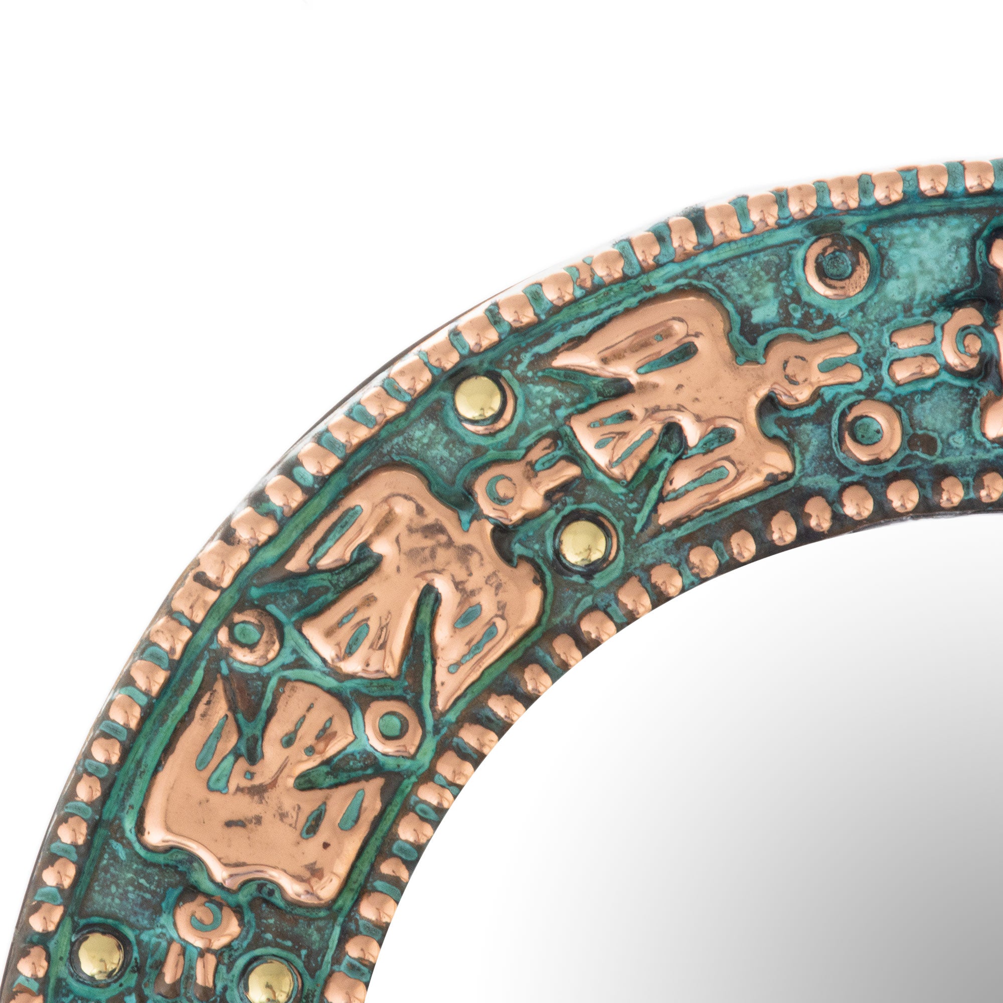 Premium Pre-Hispanic Copper Wall Mirror - Handcrafted Bird Motif Design from Peru