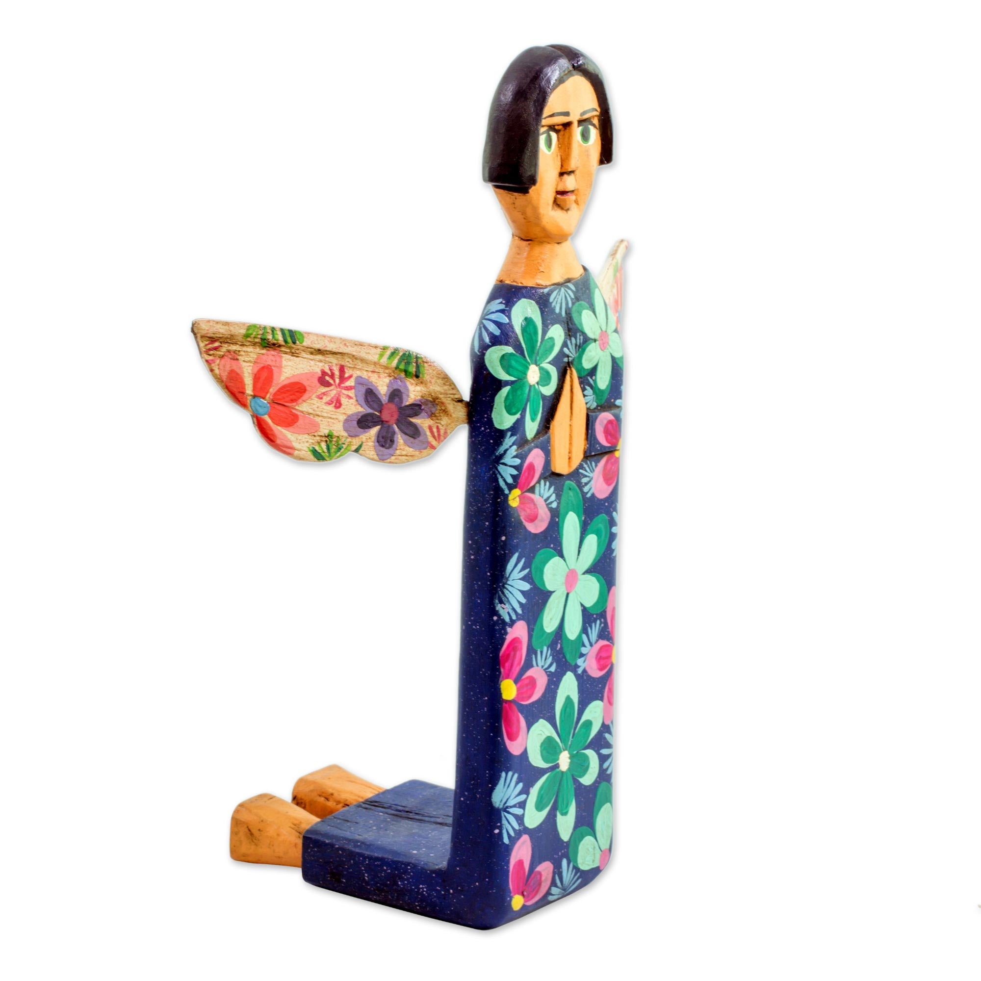 Premium Hand-Carved Wooden Angel Sculpture – Vibrant Guatemalan Artistry