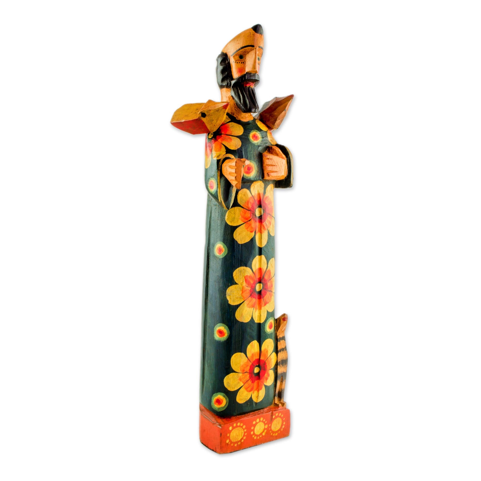 Premium Hand-Painted Saint Francis Pinewood Sculpture with Removable Birds