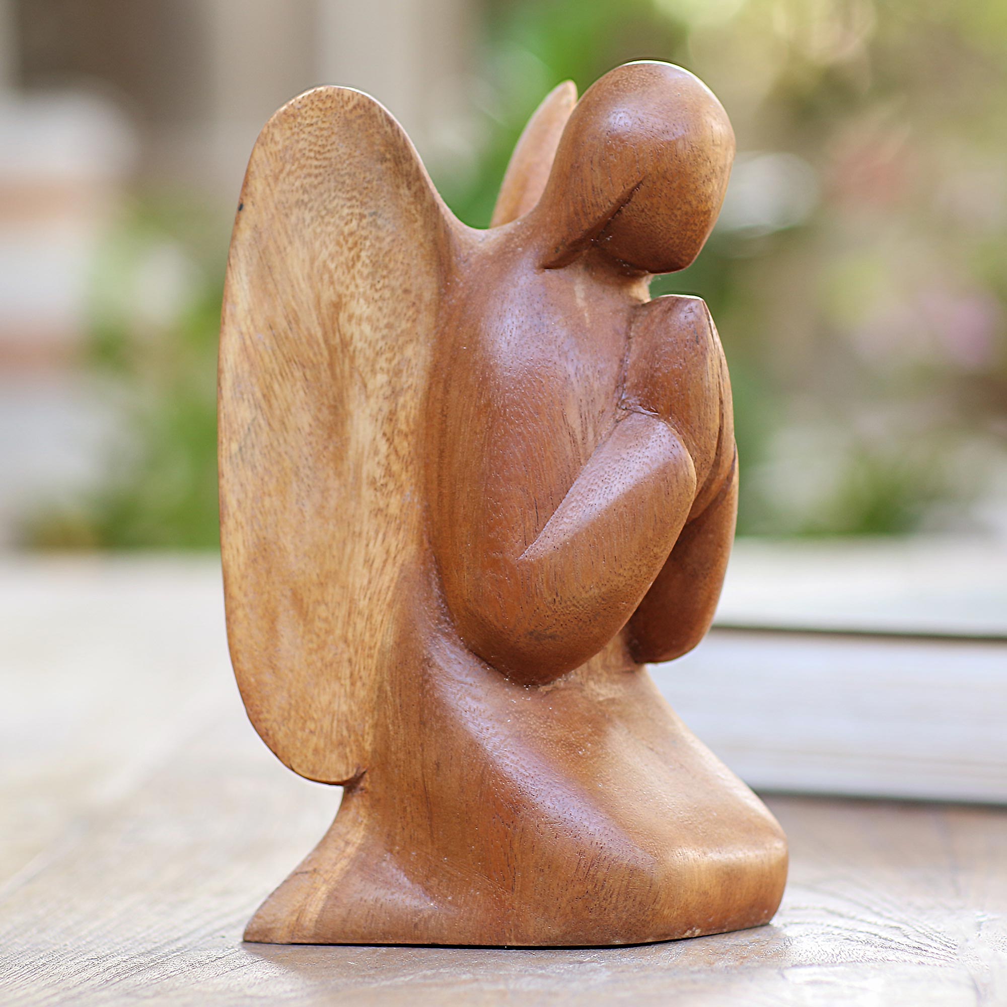 Premium Hand-Carved Angelic Prayer Statuette in Suar Wood