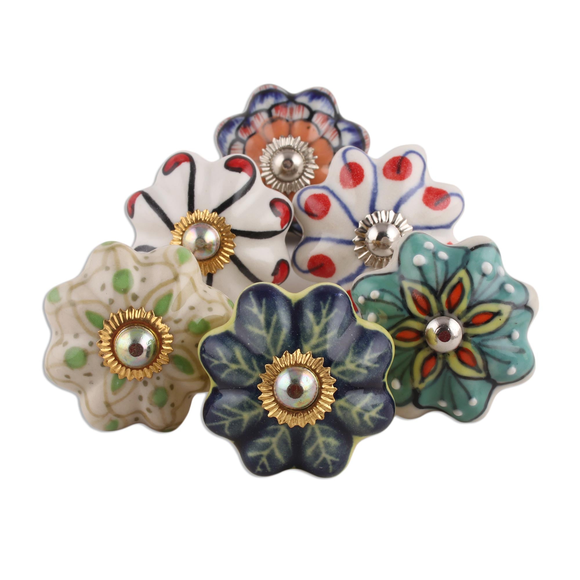 Premium Floral Ceramic Knobs Set - Handcrafted in India (Set of 6)