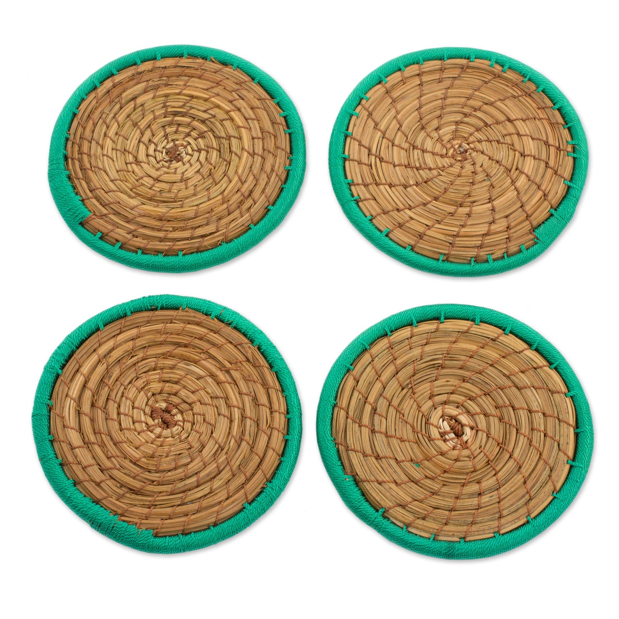 Premium Handwoven Latin Toast Coasters Set of 4 - Eco-Friendly Pine Needle & Polyester Design