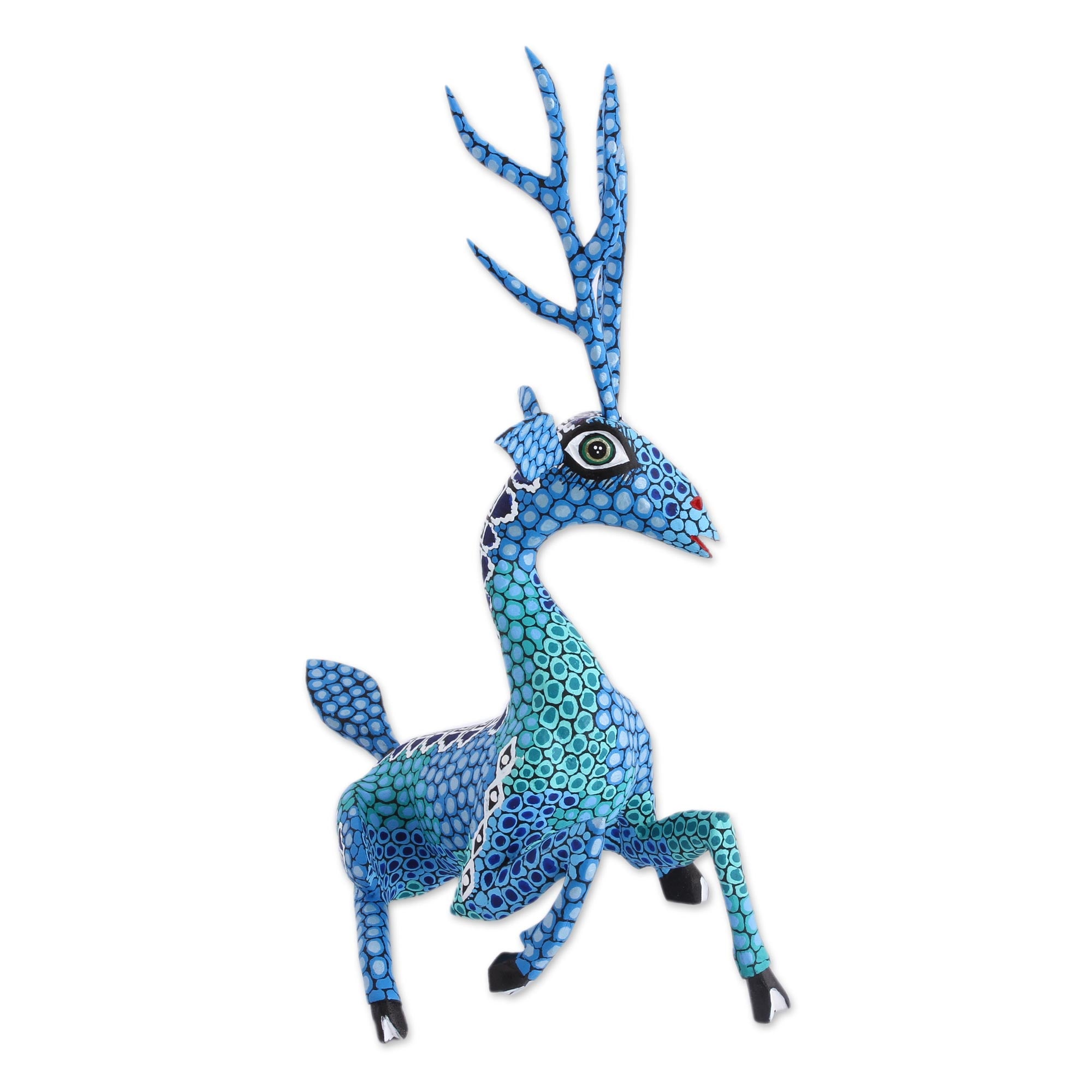 Premium Hand-Painted Blue Alebrije Deer Sculpture – Mexican Folk Art