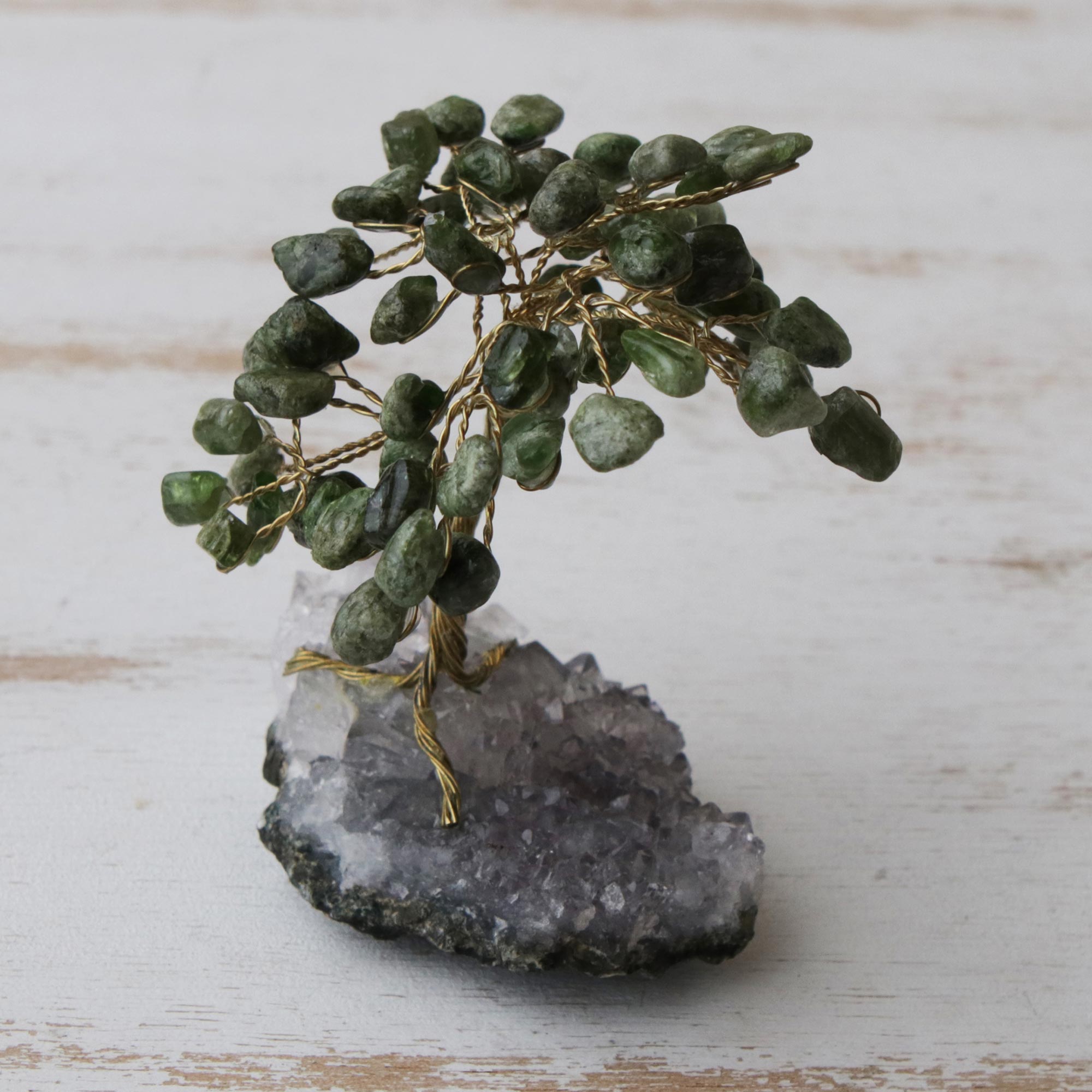 Premium Diopside & Amethyst Gemstone Tree Sculpture – Nature's Harmony
