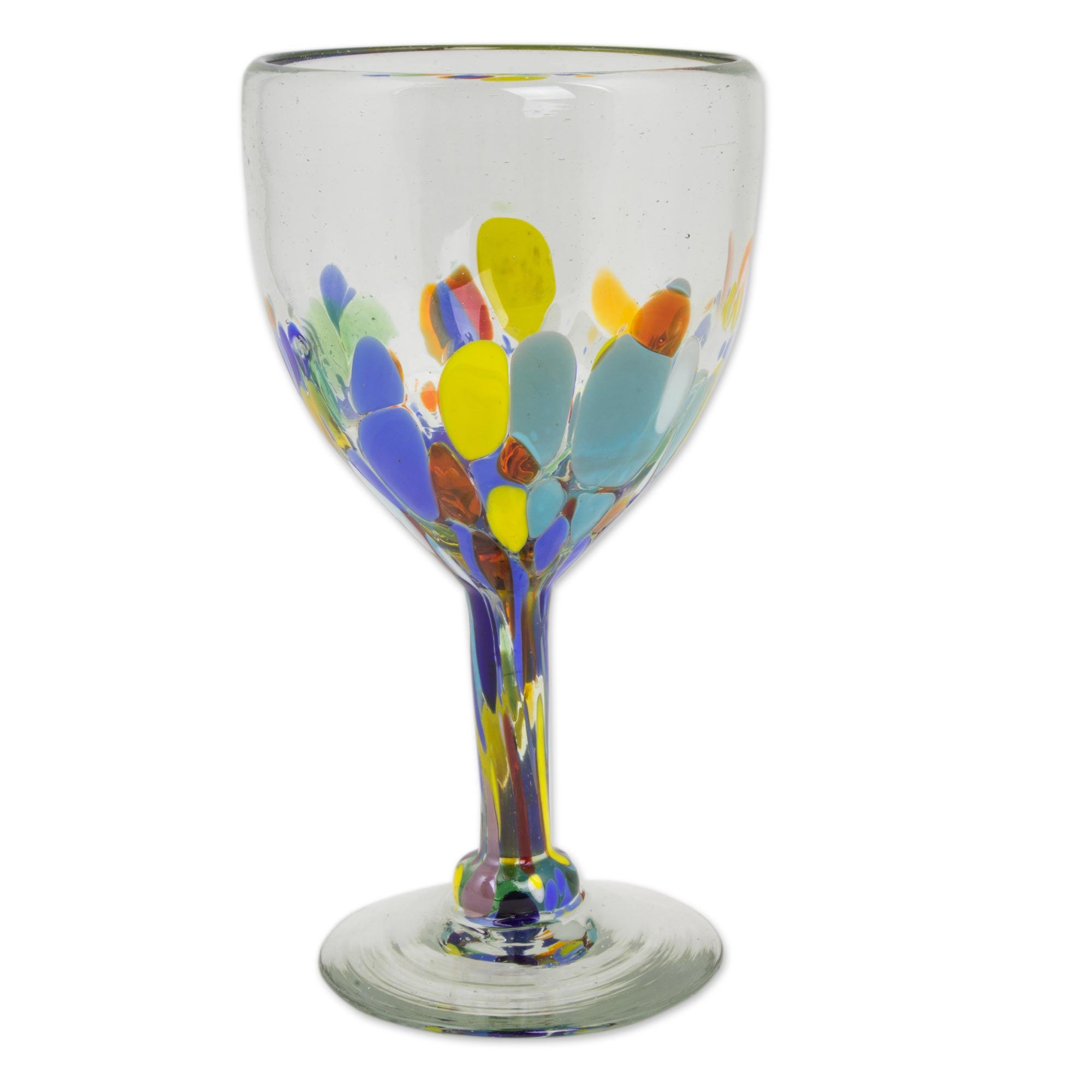 Premium Confetti Festival Hand Blown 8 oz Wine Glasses - Set of 6