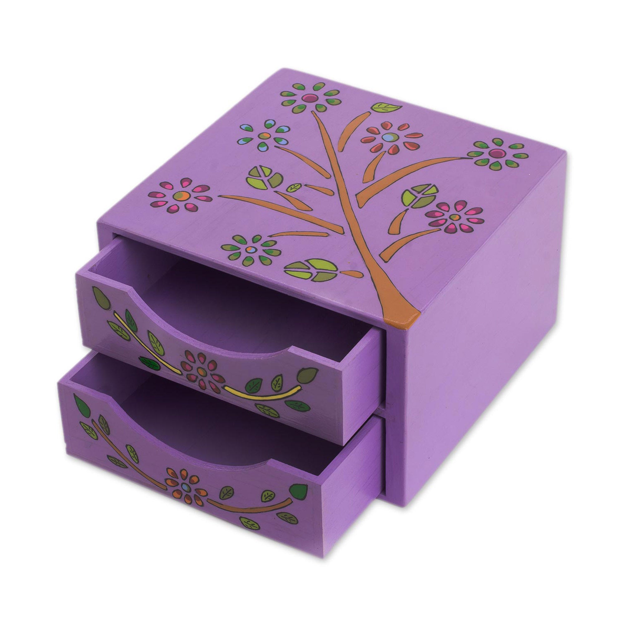 Premium Hand-Painted Pinewood Jewelry Chest with Floral Design