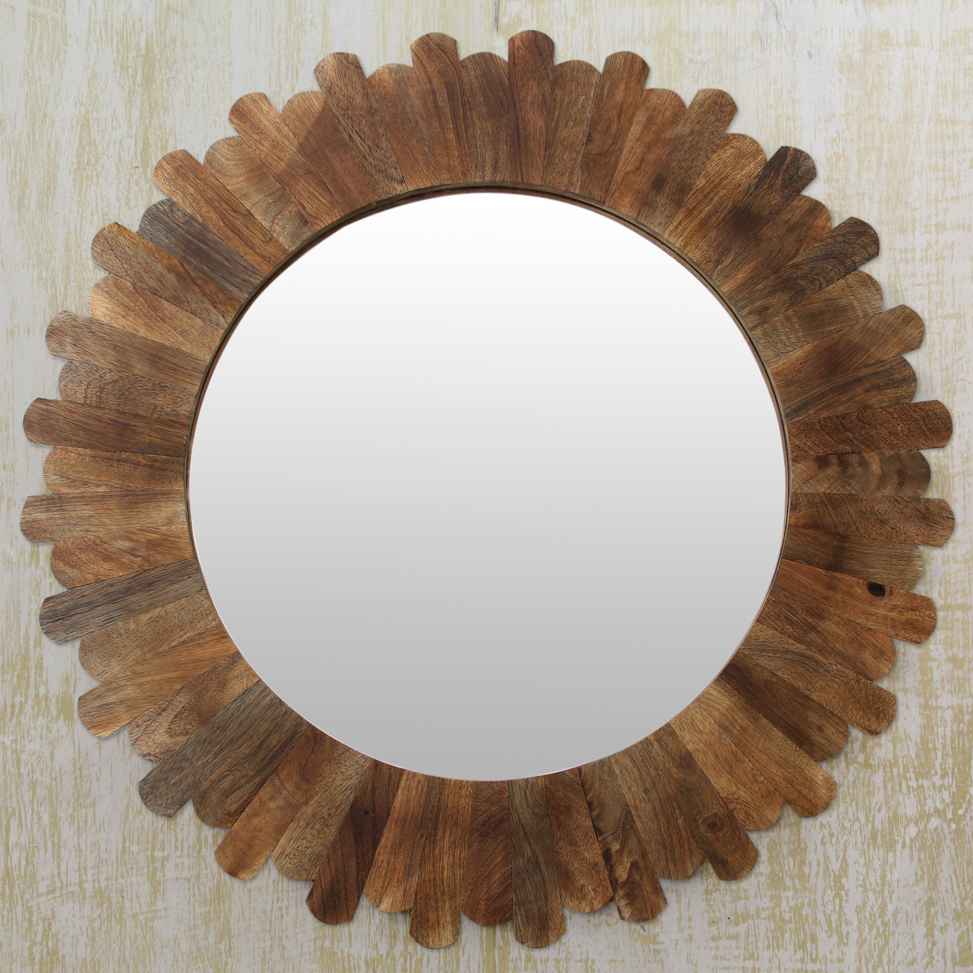 Premium Earthen Halo Fair Trade Round Wall Mirror - Handcrafted Mango Wood Artisan Decor