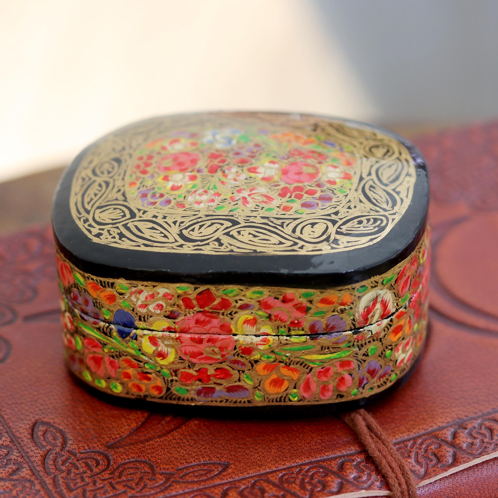 Premium Hand-Painted Floral & Gold Decorative Box - Kashmir Artistry