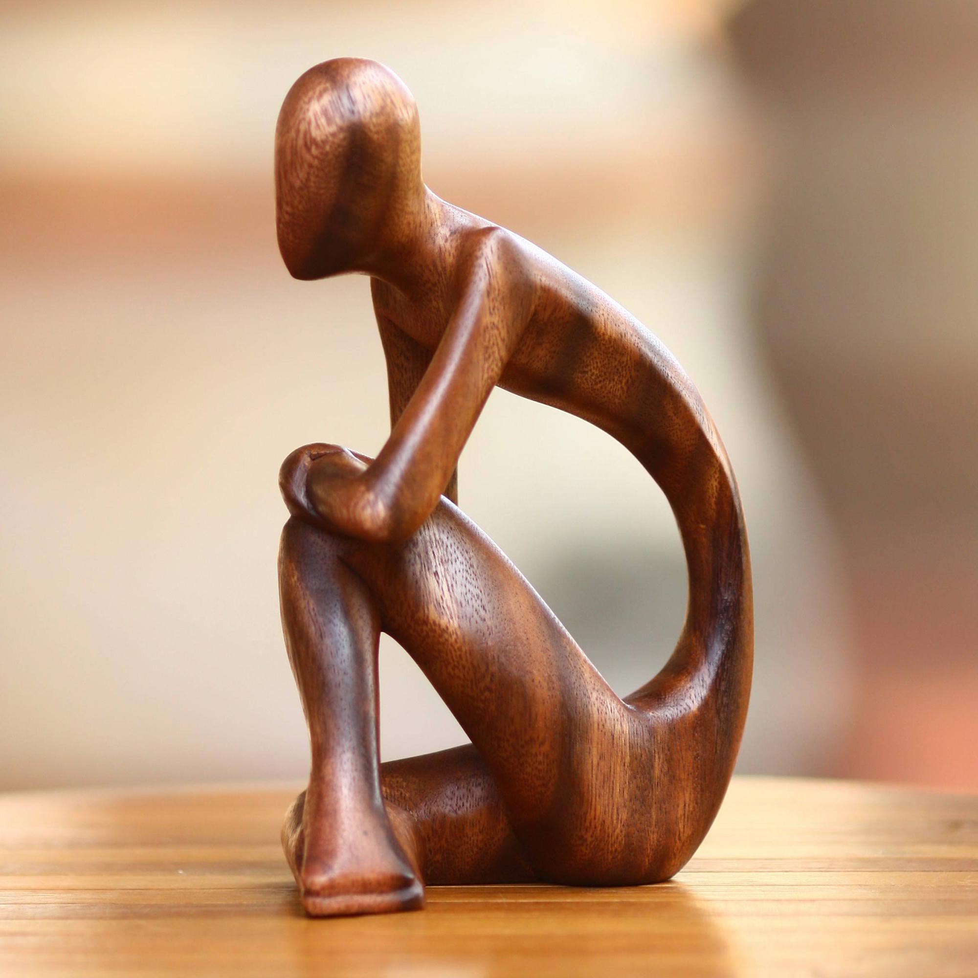 Premium Contemplative Wood Sculpture by Made Wirata