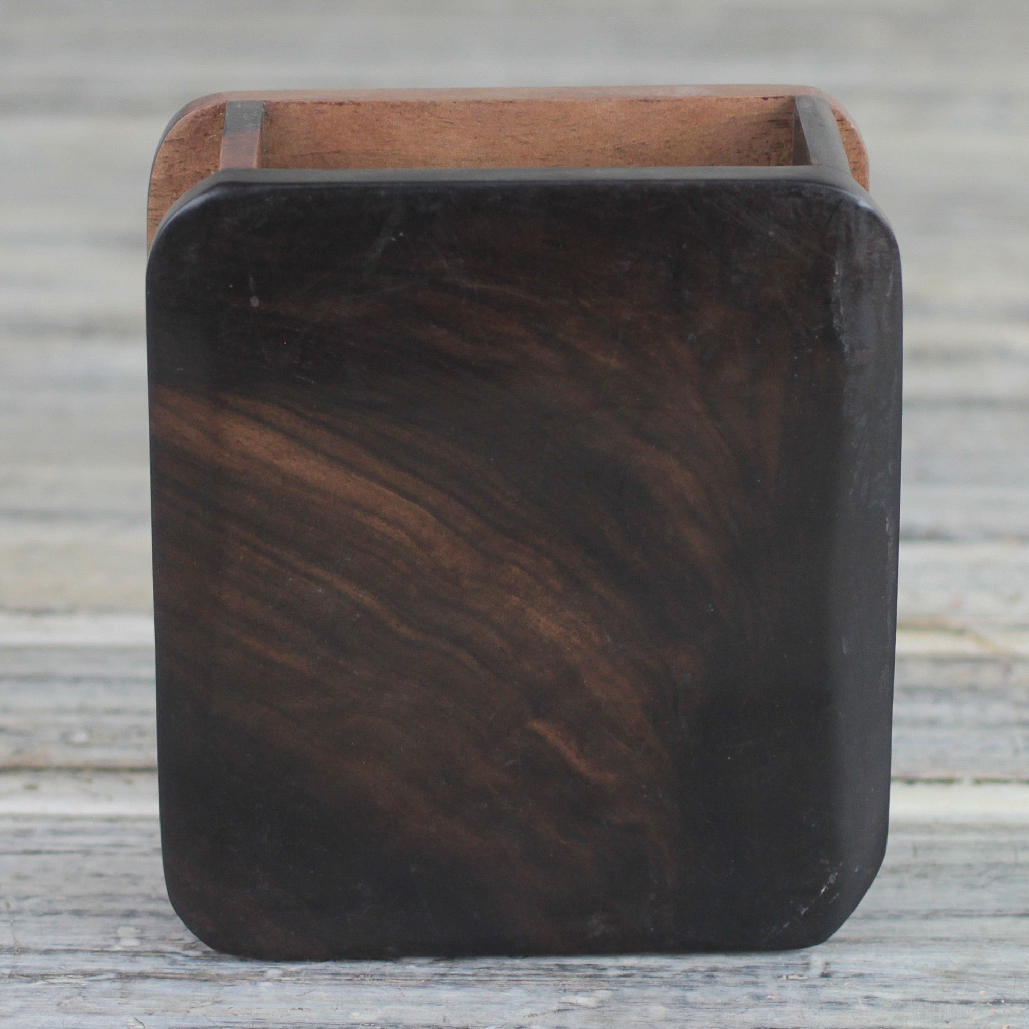 Premium Hand-Carved Ebony Wood Pencil Holder – Modern Nature Design