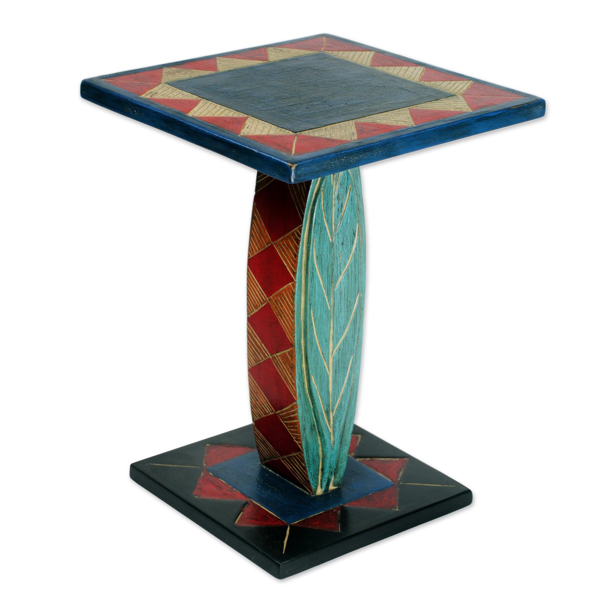 Premium Rustic Leaf Handcrafted Cedar Wood Accent Table - Geometric Design