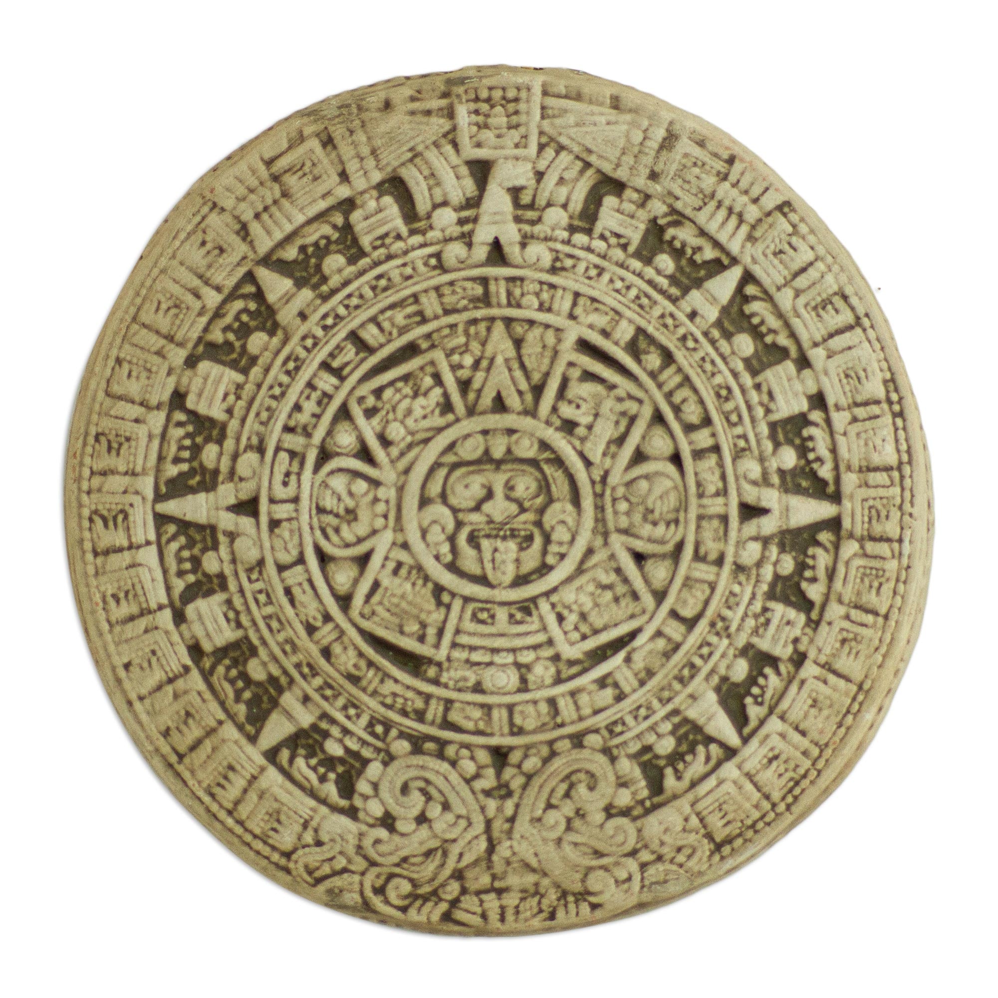 Premium Handcrafted Aztec Calendar Ceramic Wall Art - Small Beige
