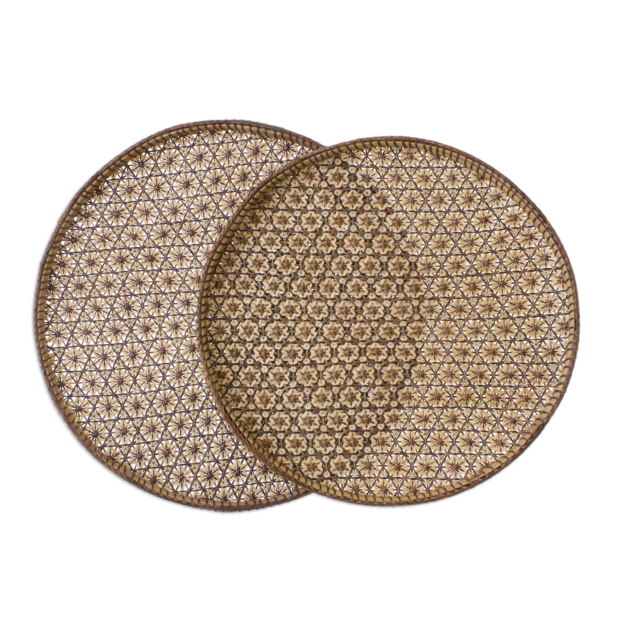 Premium Pikul Set of 2 Handcrafted Thai Rattan Trays with Floral Motif – Ultimate Gift for Best Wishes