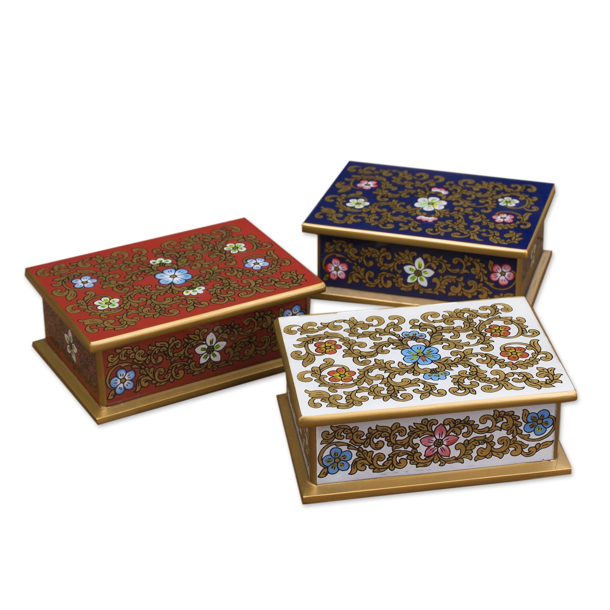 Premium Red White & Blue Handcrafted Wood & Glass Decorative Box Set