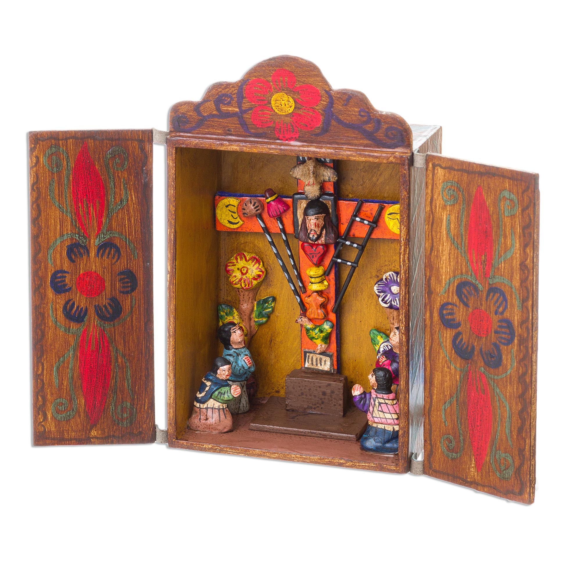 Premium Handcrafted Andean Retablo Diorama - Cross of Lamentation