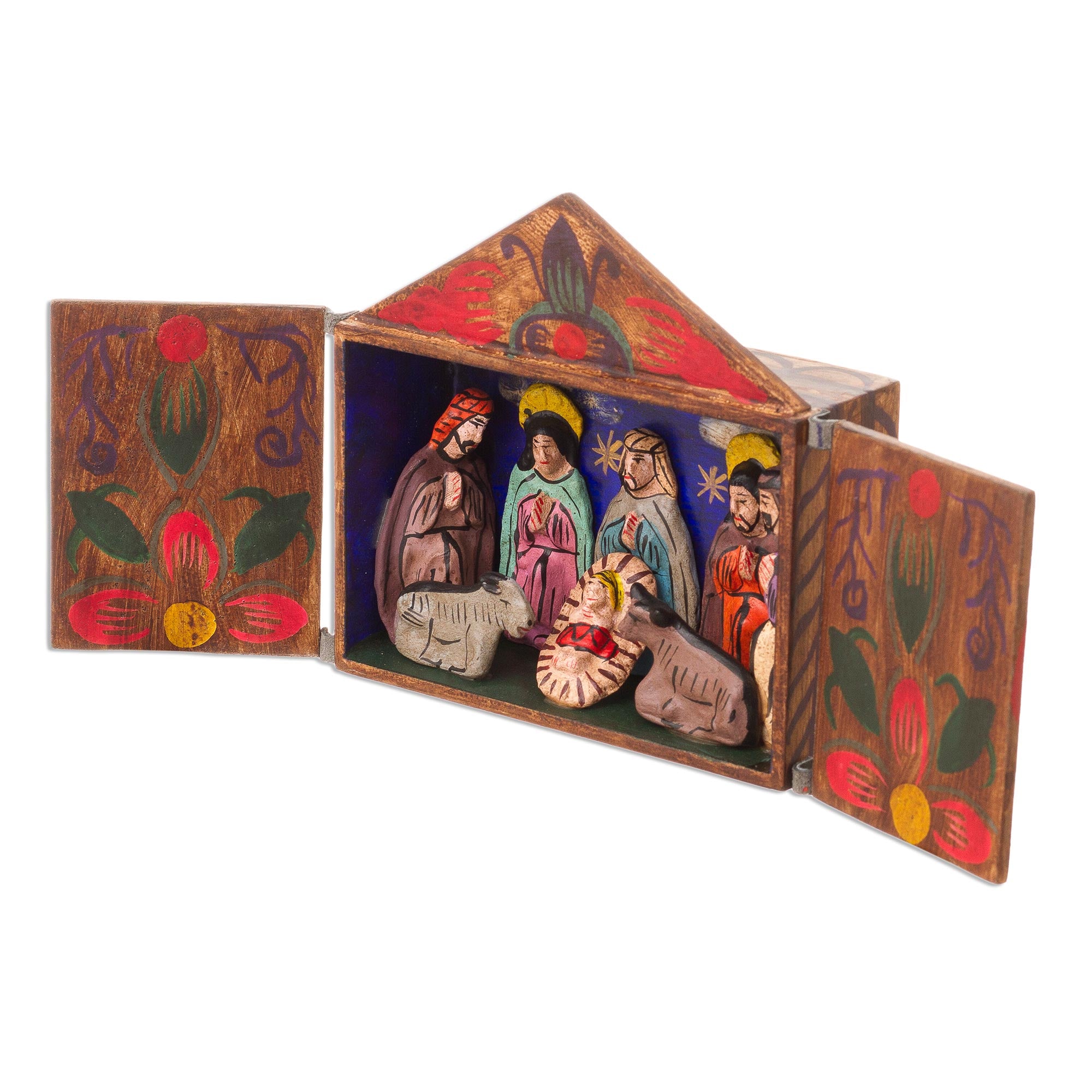 Premium Handcrafted Fair Trade Nativity Scene - Jesus Spoke of Peace Retablo Wood Sculpture