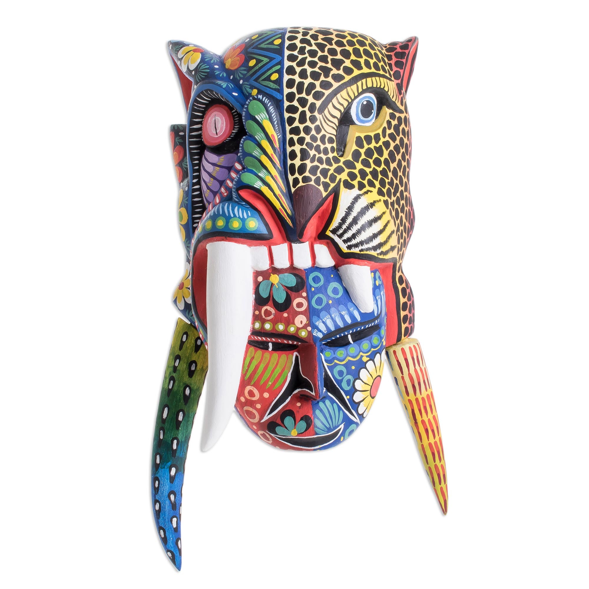 Premium Mayan Warrior Hand-Painted Wood Mask - Authentic Guatemalan Wall Art