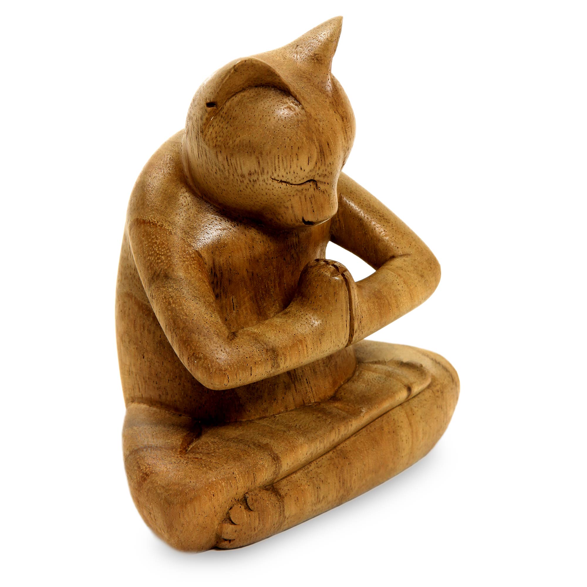 Premium Kitty Cat Yoga Sculpture - Handcrafted Suar Wood Art