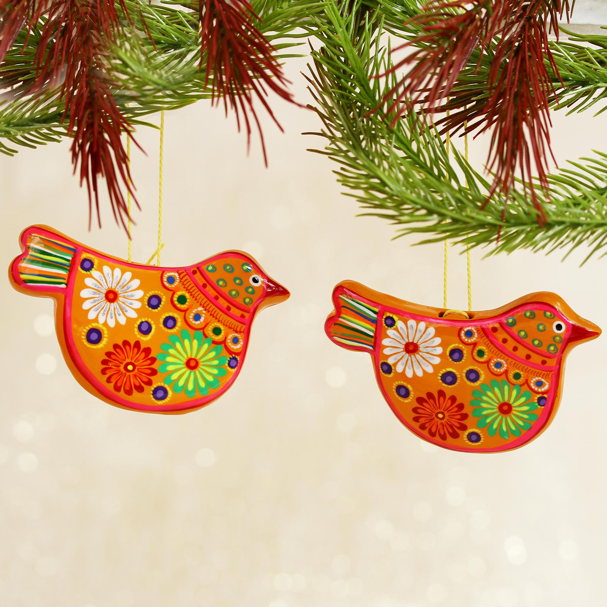 Premium Handcrafted Marigold Dove Ornaments – Yellow Floral Ceramic Peace Dove