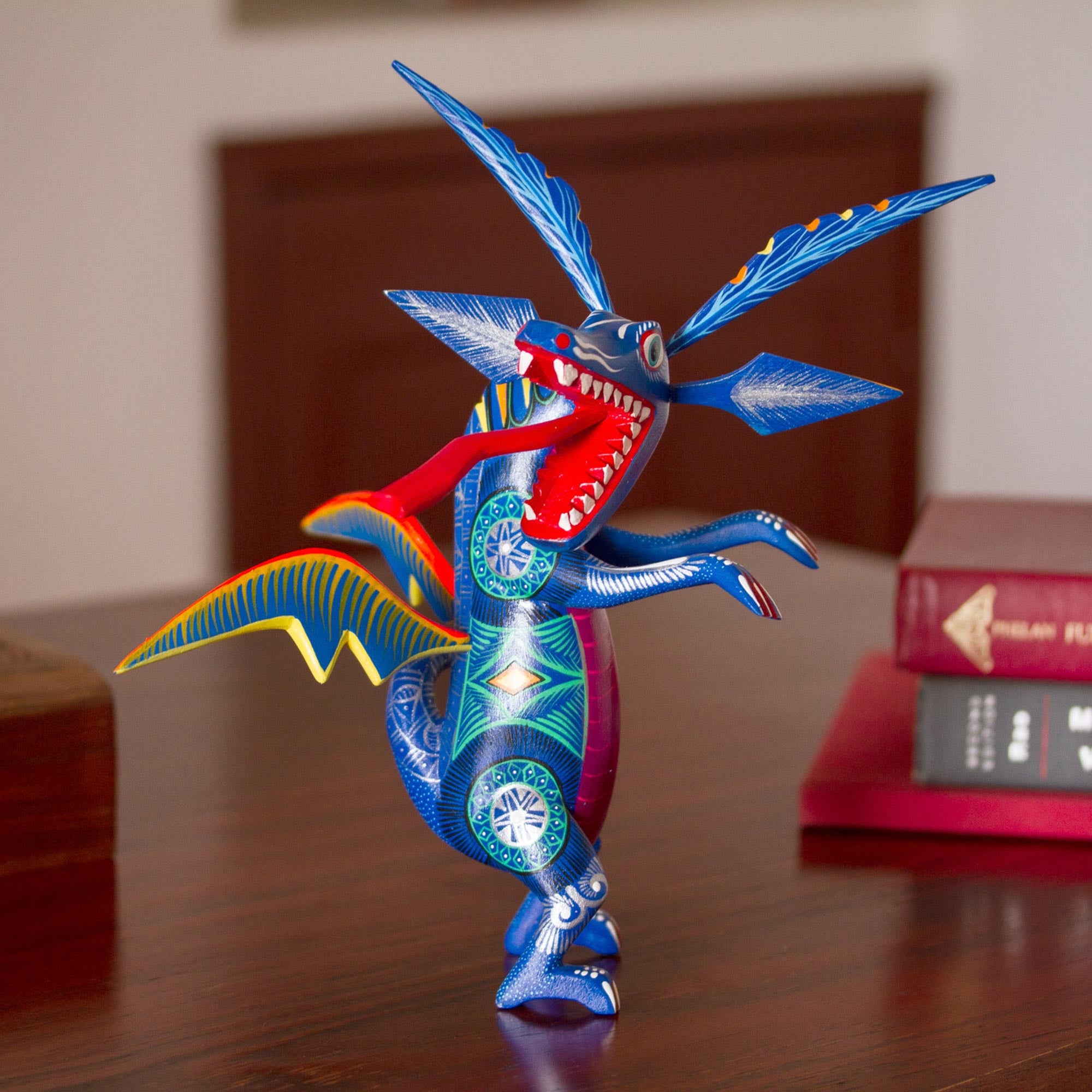Premium Hand-Painted Wood Dragon Alebrije Art Piece - Authentic Mexican Folk Art