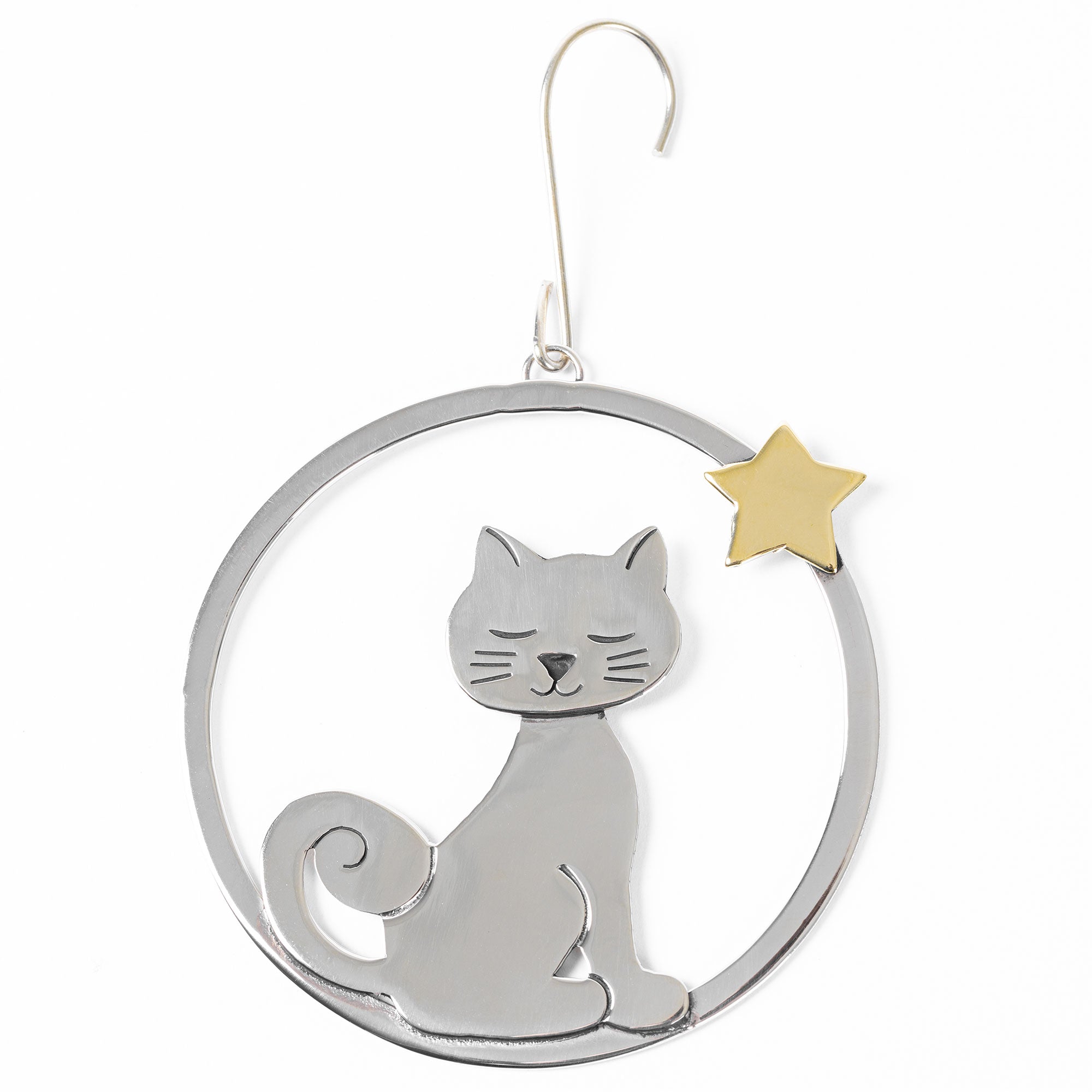 Premium Wish Upon a Star Cat Mixed Metal Ornament - Handcrafted Fair-Trade Decor