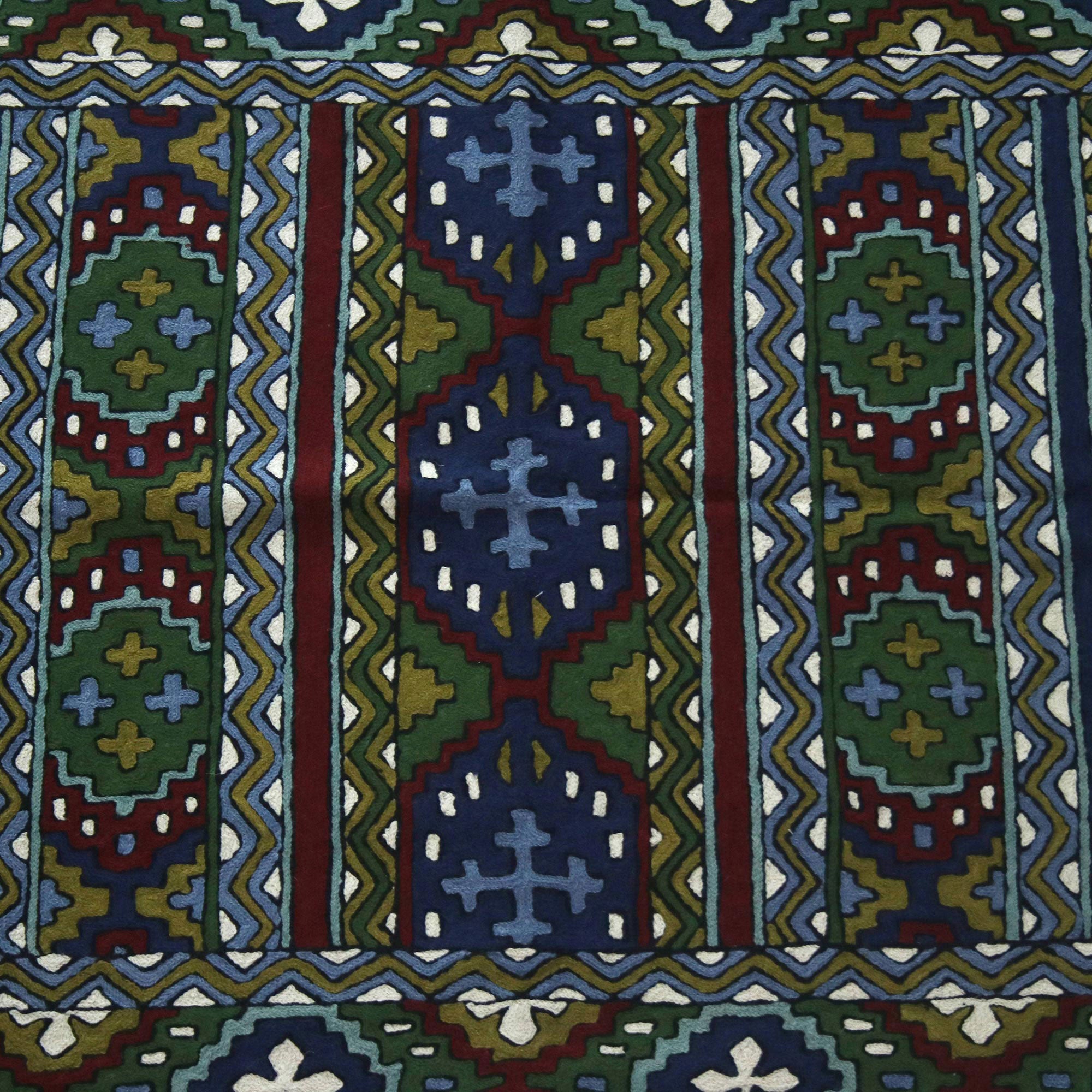 Premium Kashmiri Emerald Green and Burgundy Handcrafted Wool Rug (3x5) - Ultimate Floor Elegance
