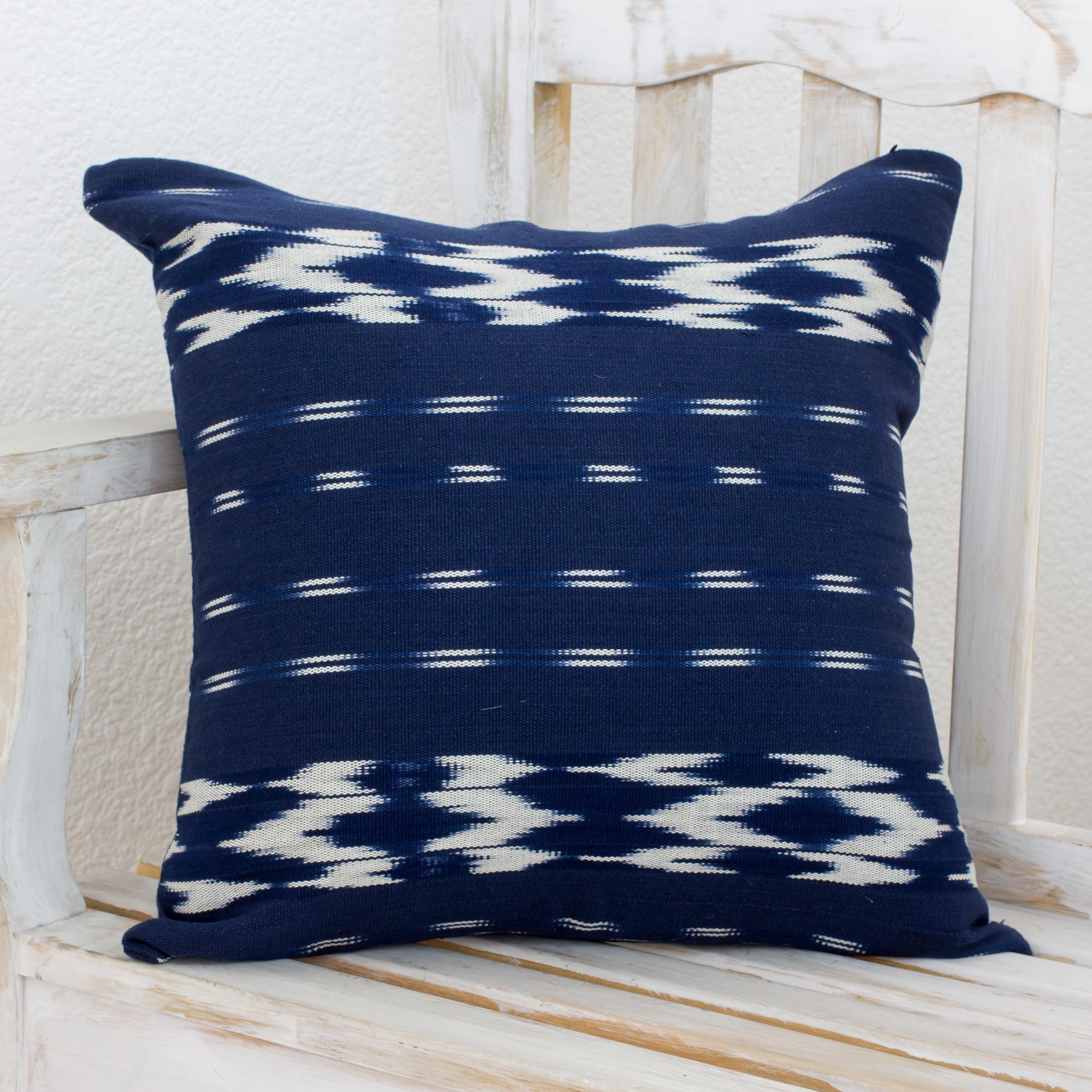 Premium Ocean Elegance Cotton Cushion Cover – Ivory & Navy Handwoven Design