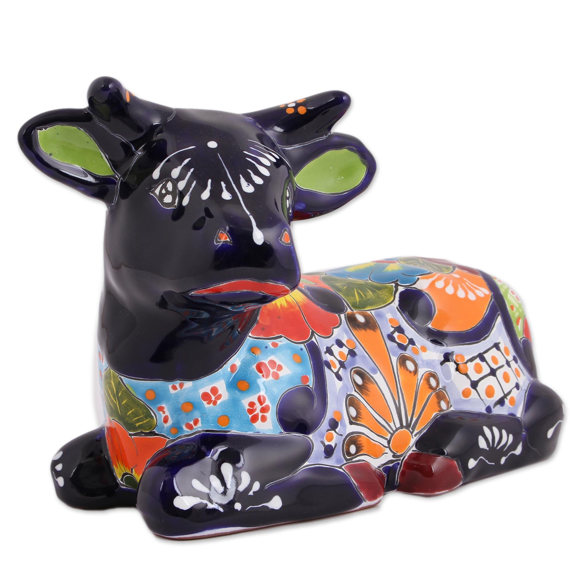 Premium Hand-Painted Talavera Ceramic Cow Sculpture – Vibrant Mexican Artisan Decor