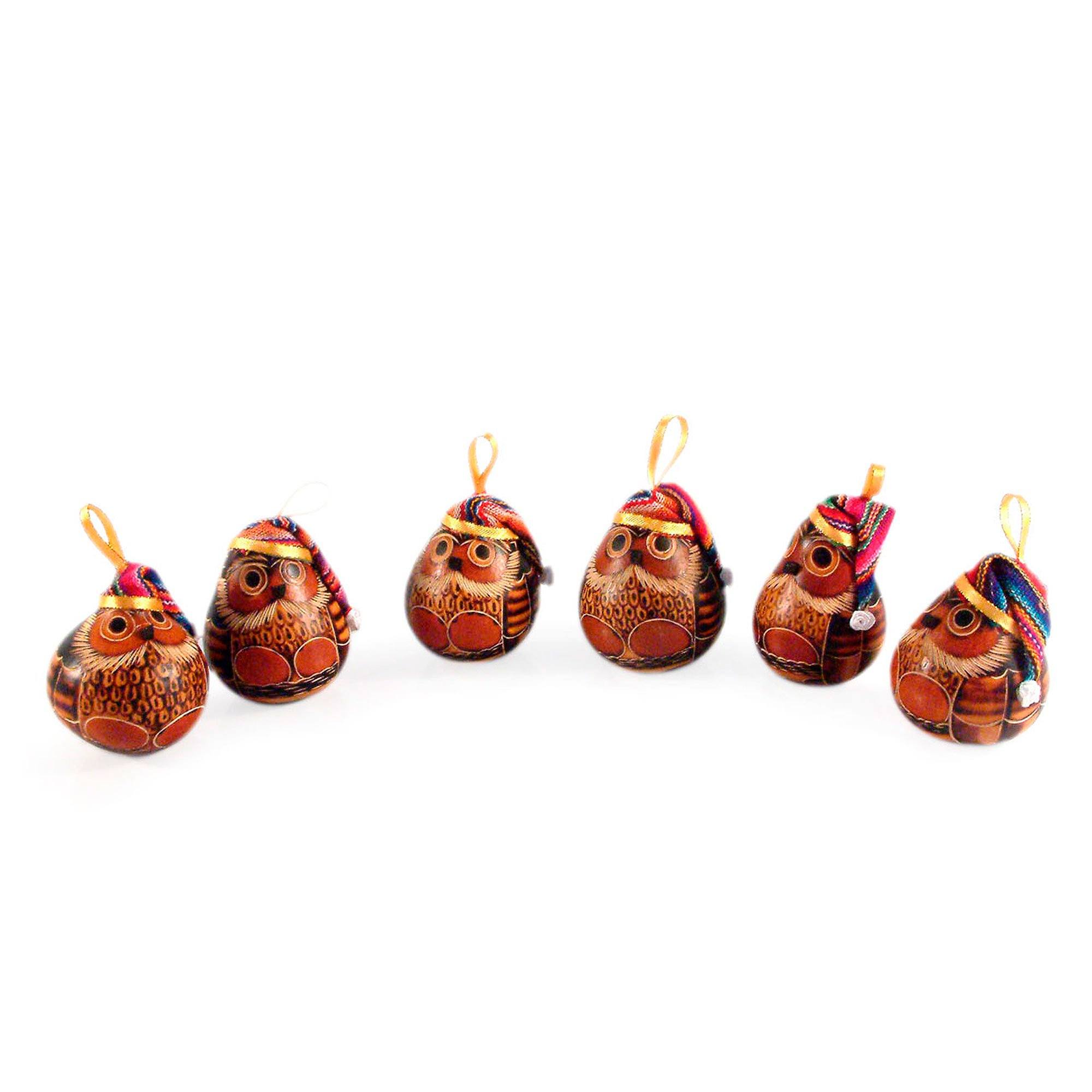 Premium Christmas Owls Gourd Ornaments - Handcrafted Set of 6