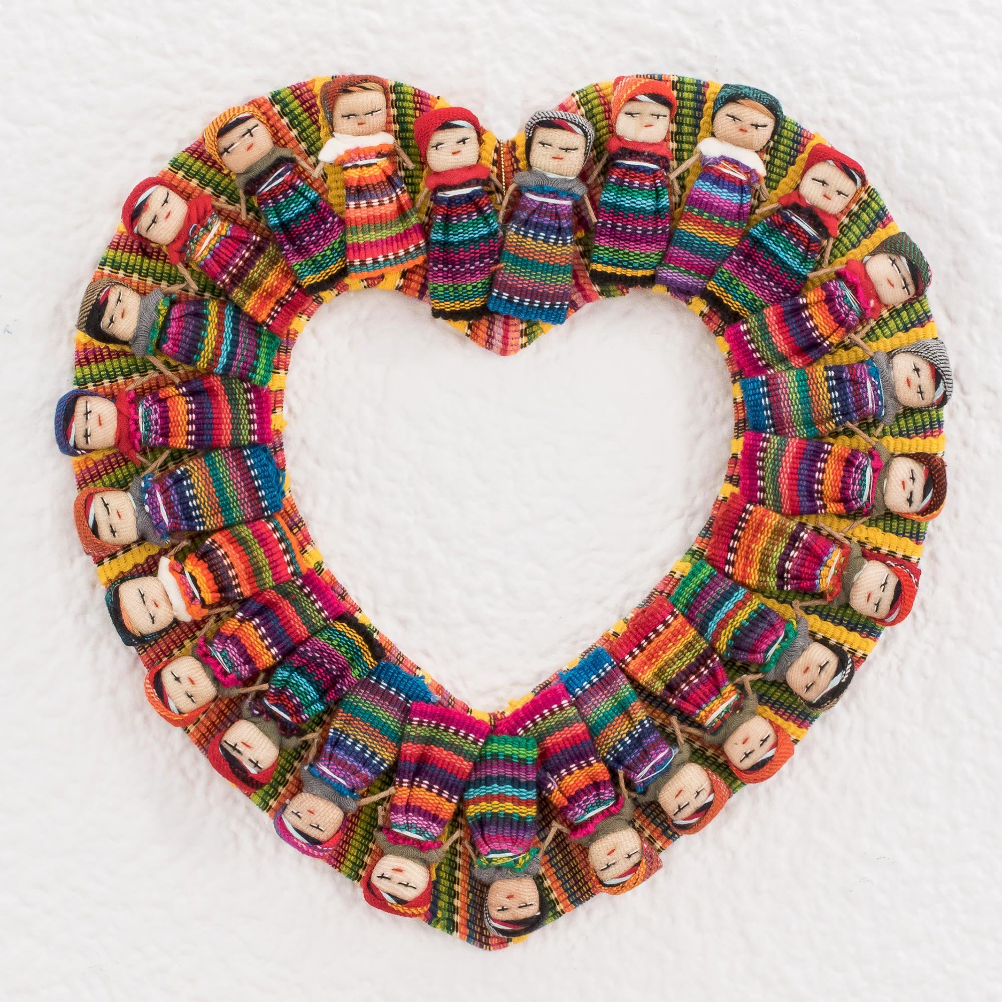 Premium Quitapena Love Heart-Shaped Worry Doll Wreath – Handcrafted in Guatemala
