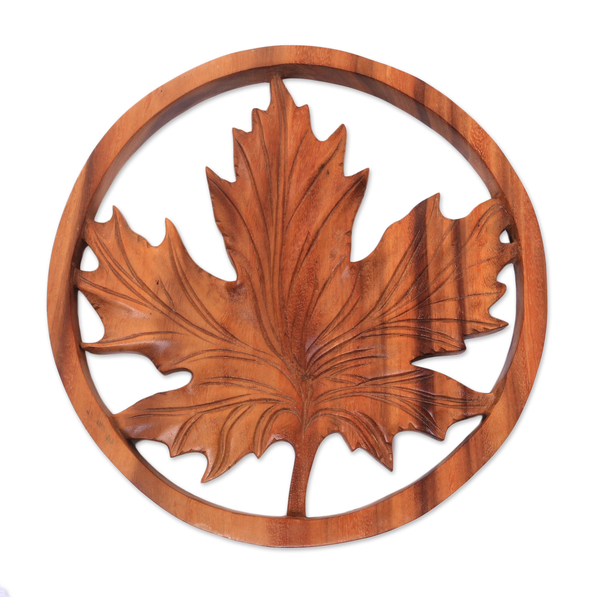 Premium Hand-Carved Maple Leaf Suar Wood Art Panel from Bali