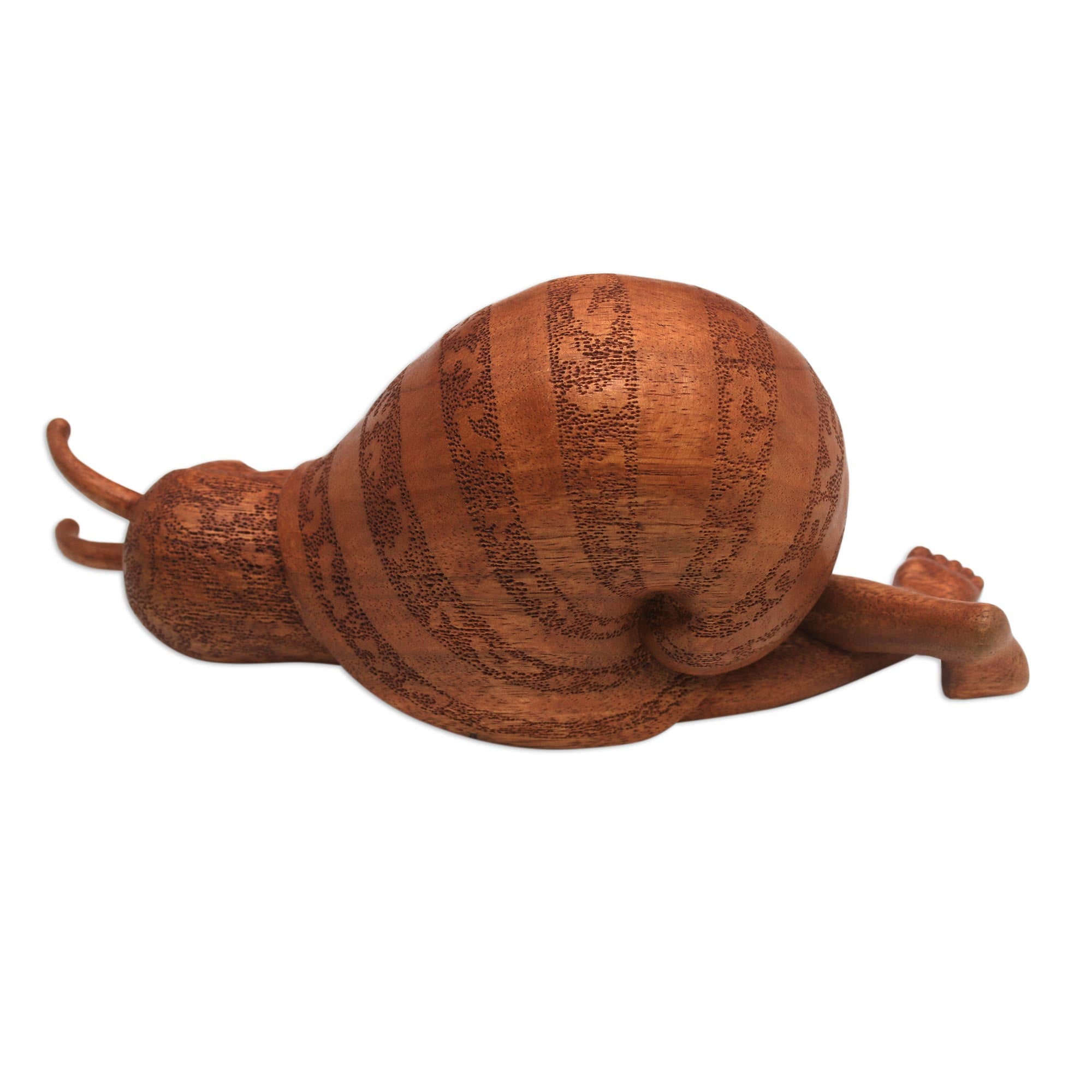 Premium Suar Wood Sculpture: Slumbering Snail Man by Indonesian Artisan