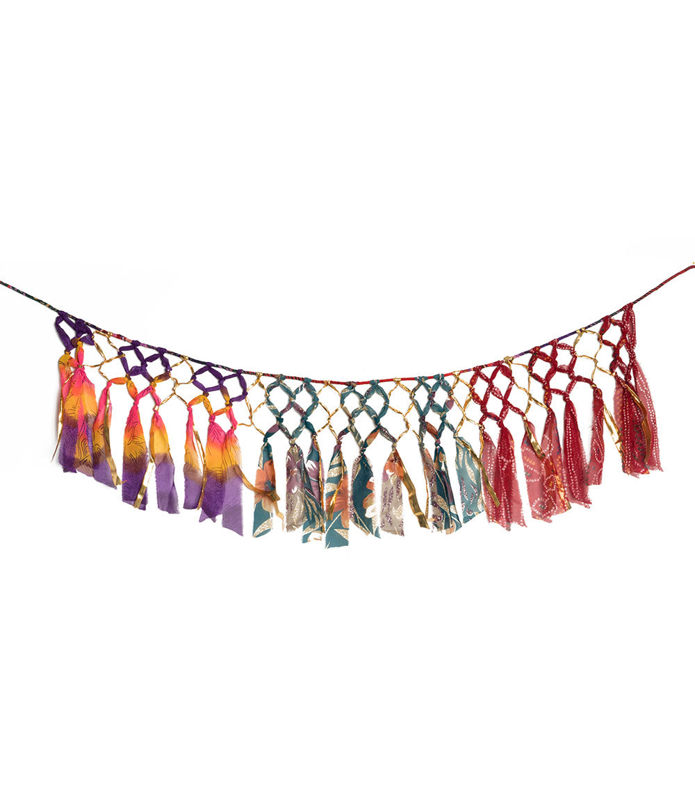 Premium Gold & Sari Macrame Garland - Handmade Festive Decor