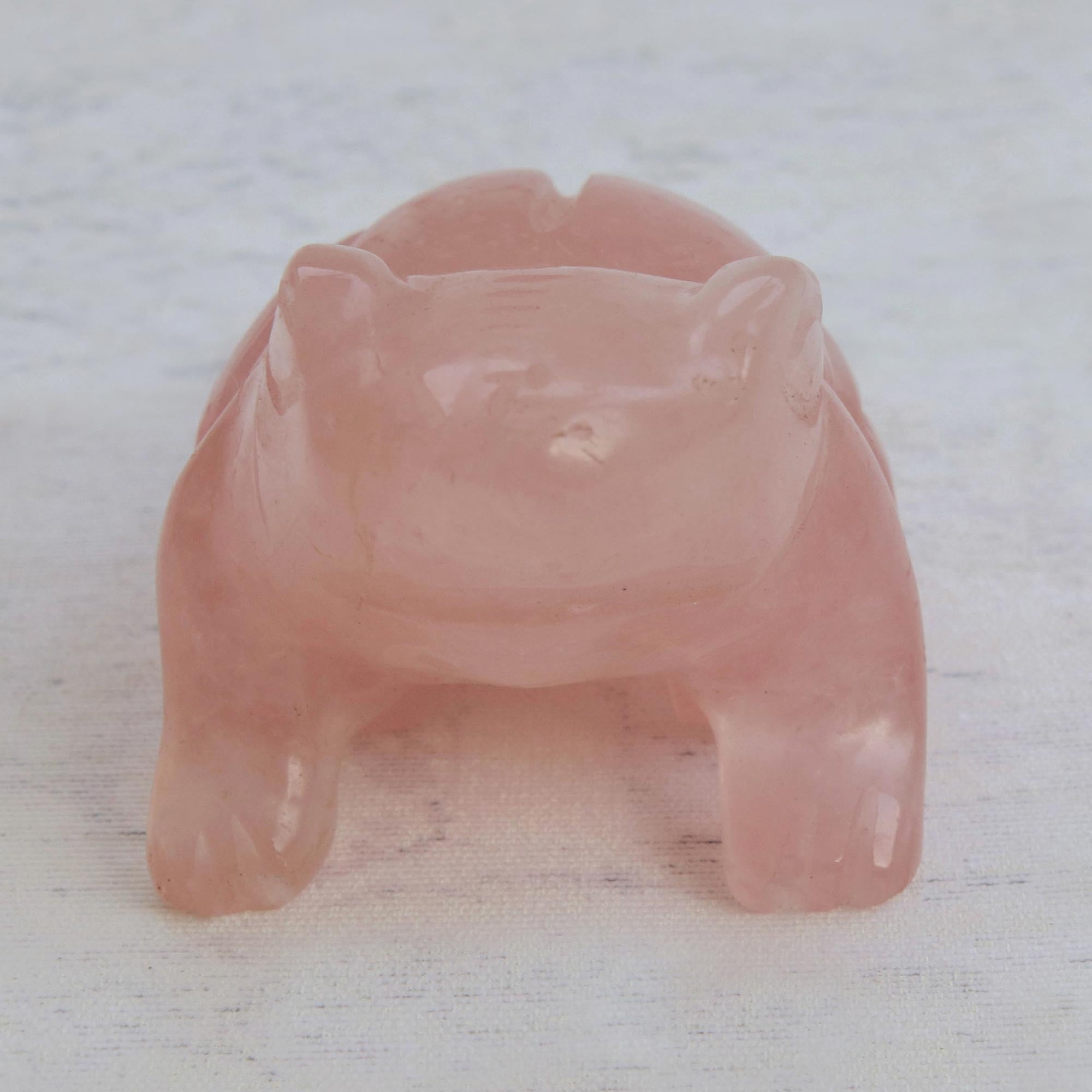 Premium Pink Quartz Frog Figurine - Hand-Carved Gemstone Art from Brazil
