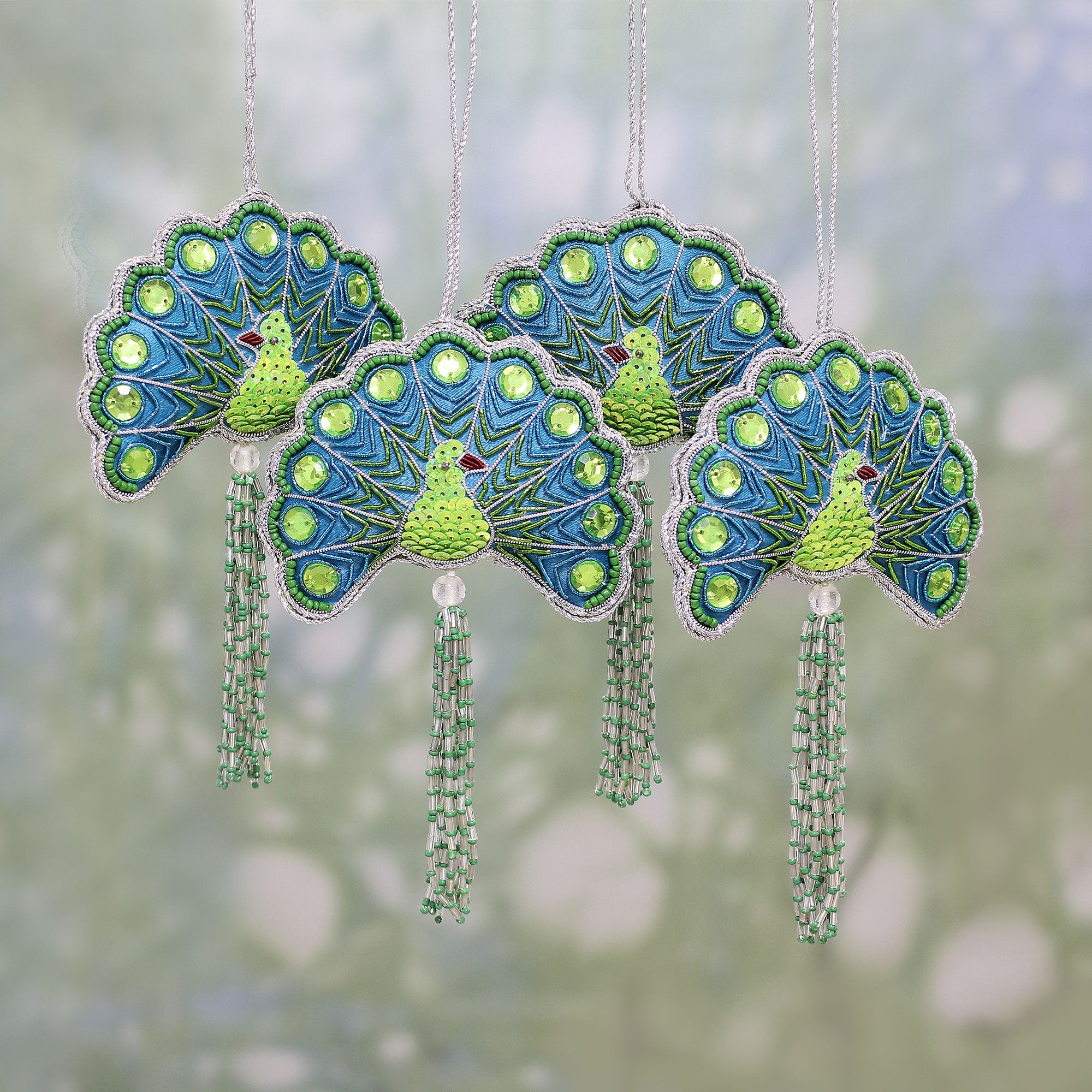 Premium Handcrafted Peacock Hanging Ornaments - Set of 4