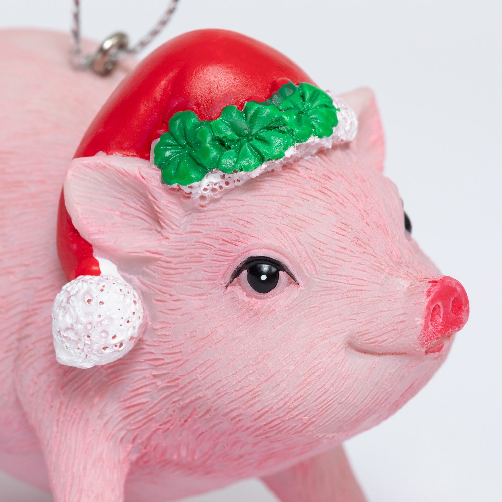Premium Lucky Pink Pig Ornament with Santa Hat