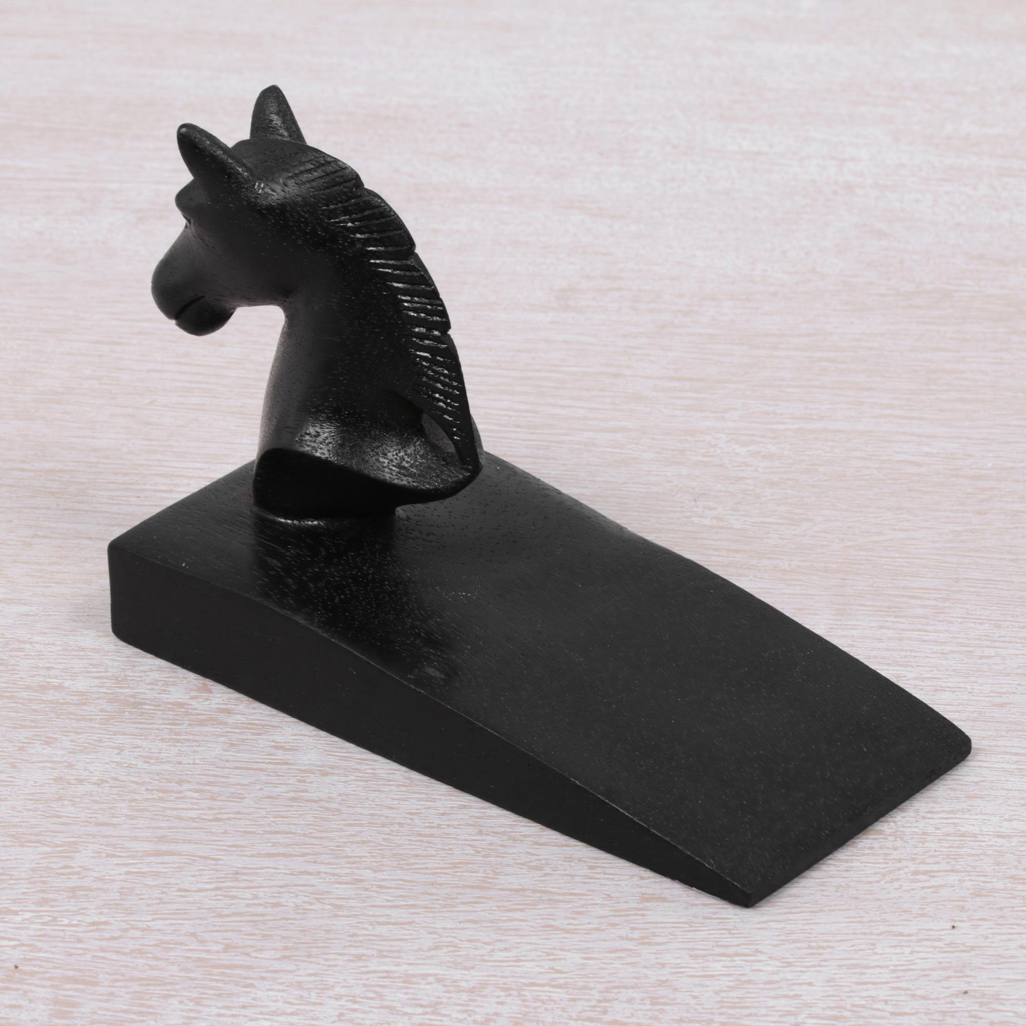 Premium Black Suar Wood Horse Door Stopper - Handcrafted in Bali