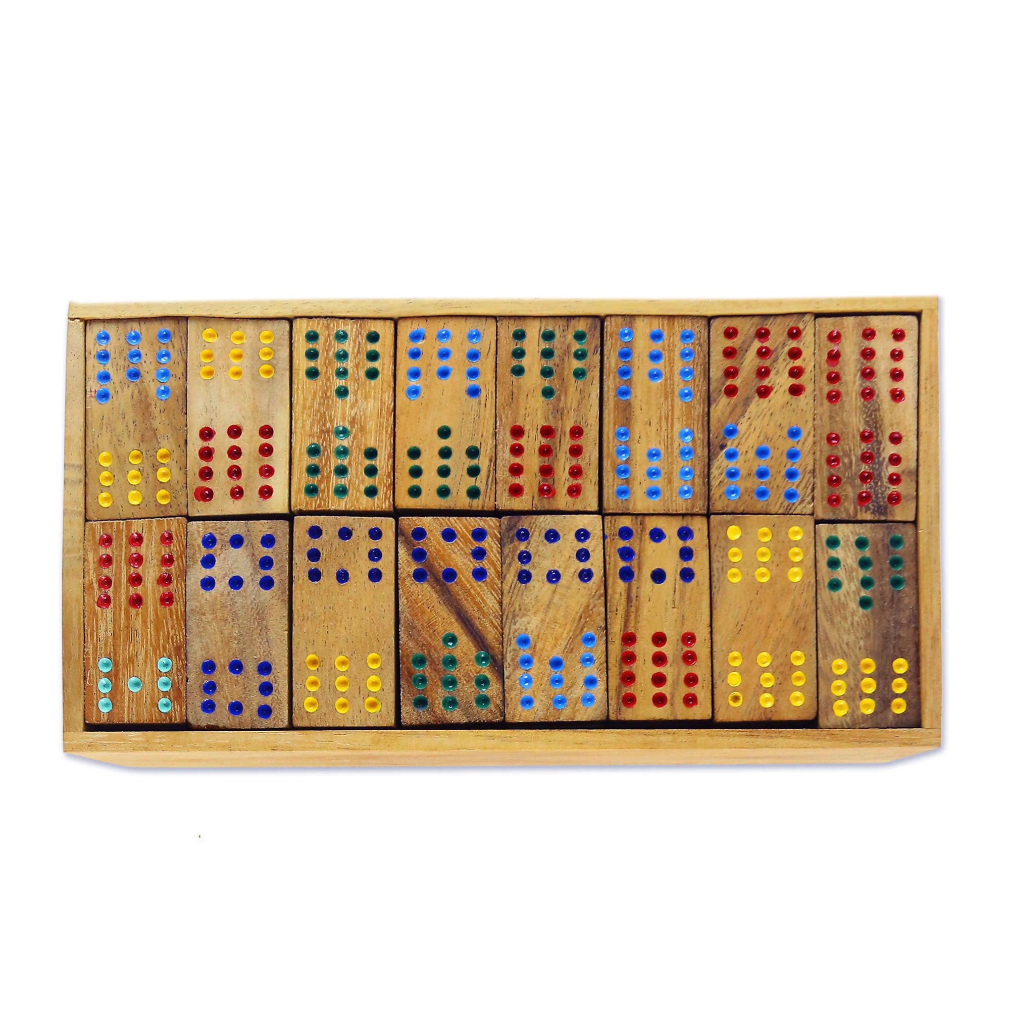 Premium Handcrafted Colorful Dominoes Set - Rain Tree Wood Edition