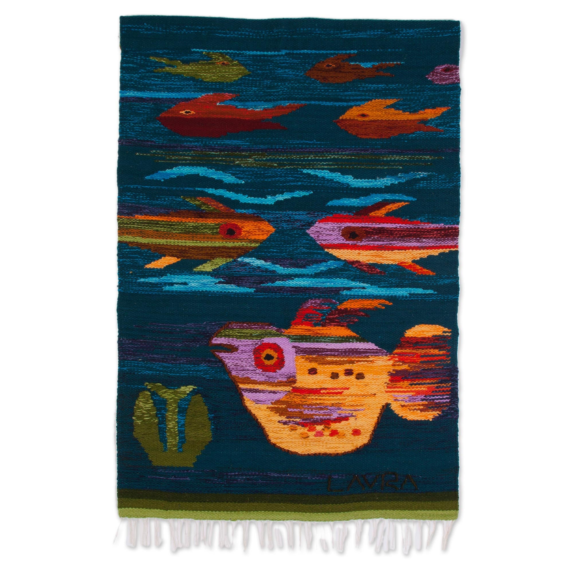 Premium Handwoven Wool Aquarium Tapestry - Vibrant Sea-Inspired Art from Peru