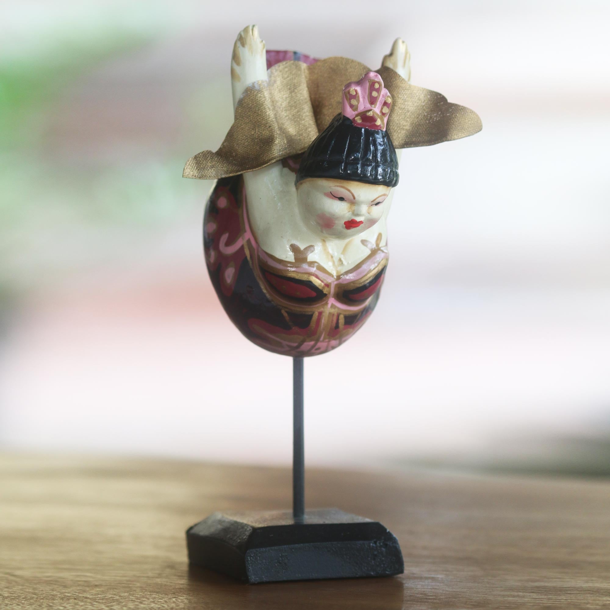 Premium Hand-Carved Flying Lady Sculpture in Red & Black - Indonesian Artistry