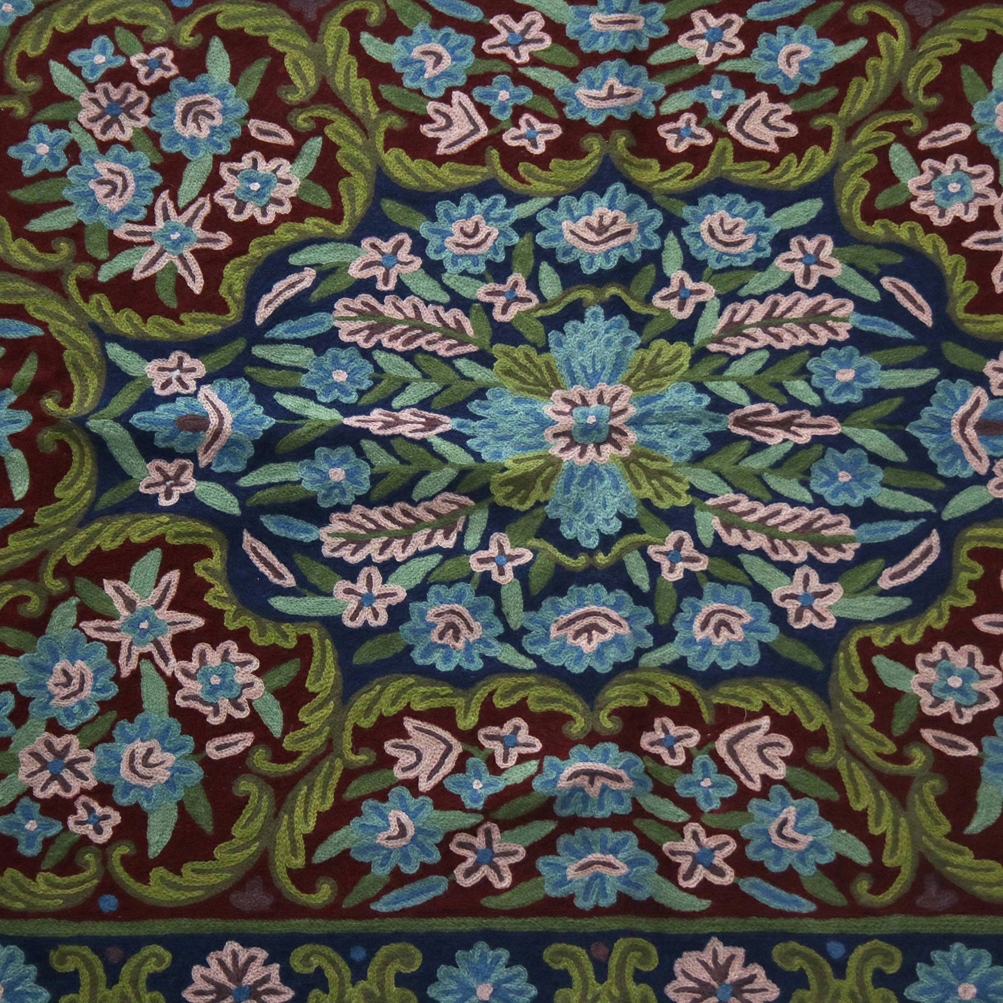 Premium Handcrafted Kashmir Festival Floral Geometric Rug – 3x5 Ft Chain Stitch Masterpiece